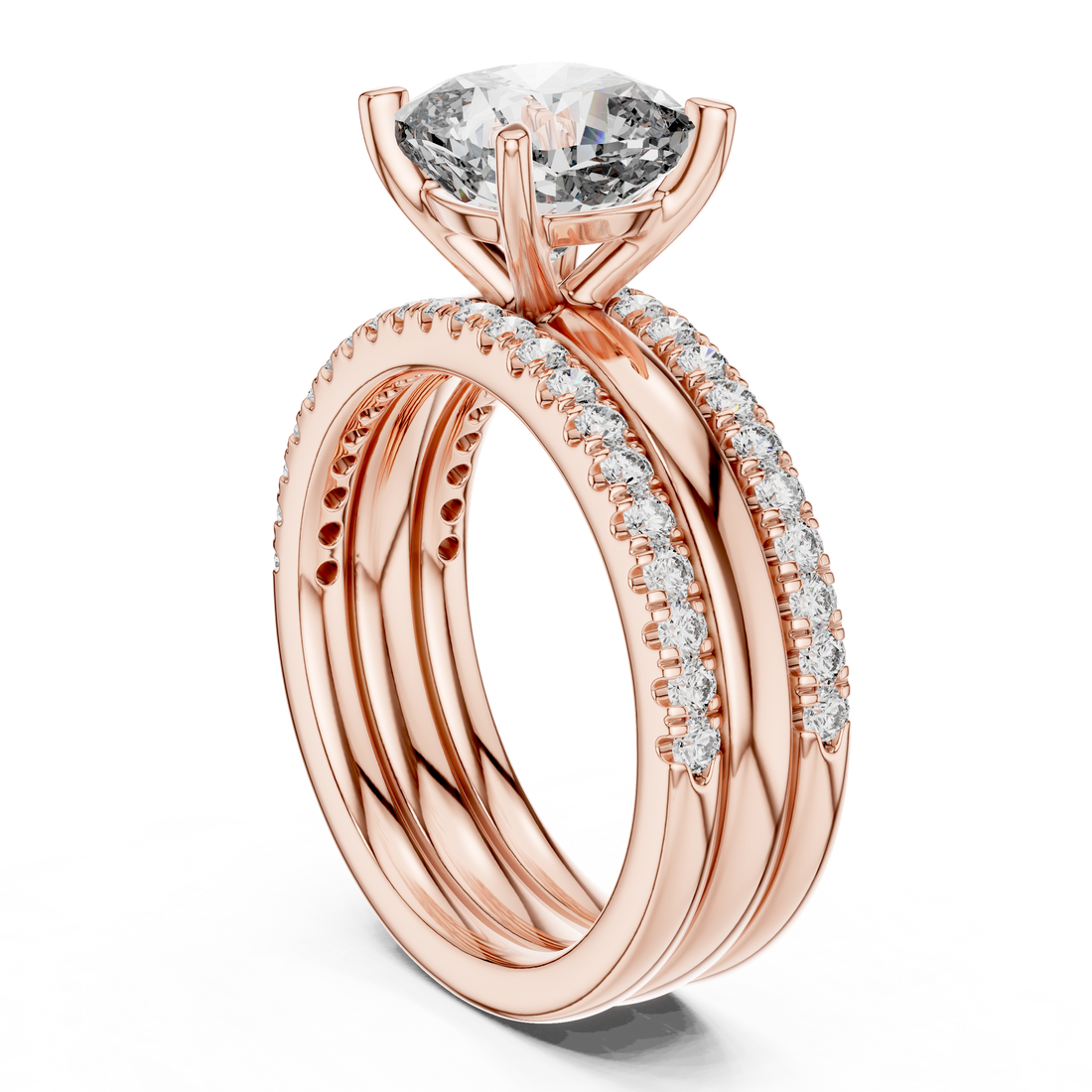 Cushion-Cut Solitaire Engagement Ring with Split Double-Row Pave Shank