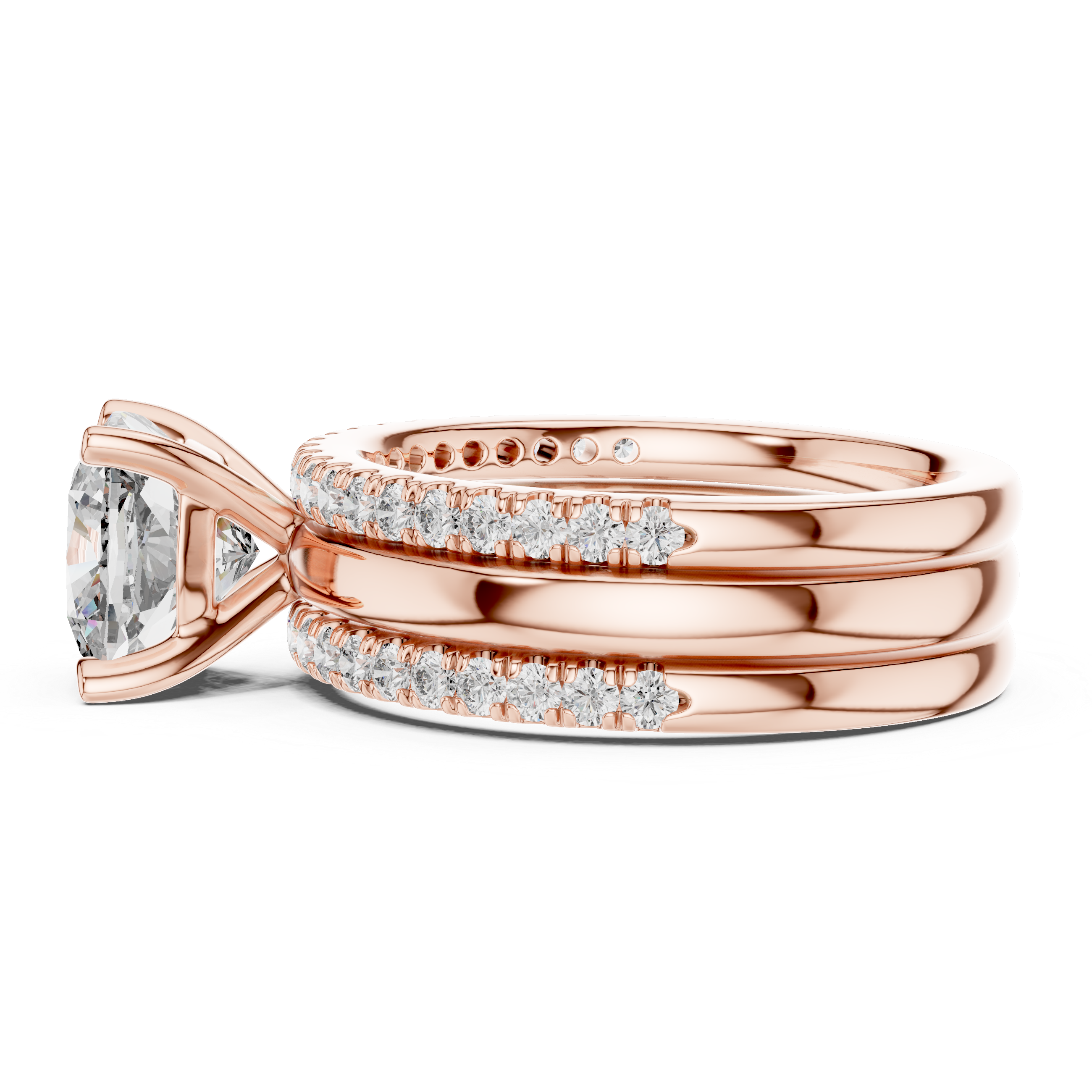 Cushion-Cut Solitaire Engagement Ring with Split Double-Row Pave Shank