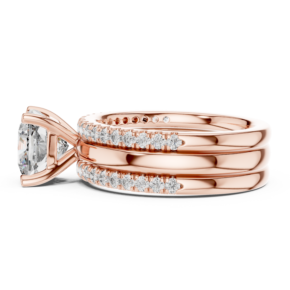 Cushion-Cut Solitaire Engagement Ring with Split Double-Row Pave Shank