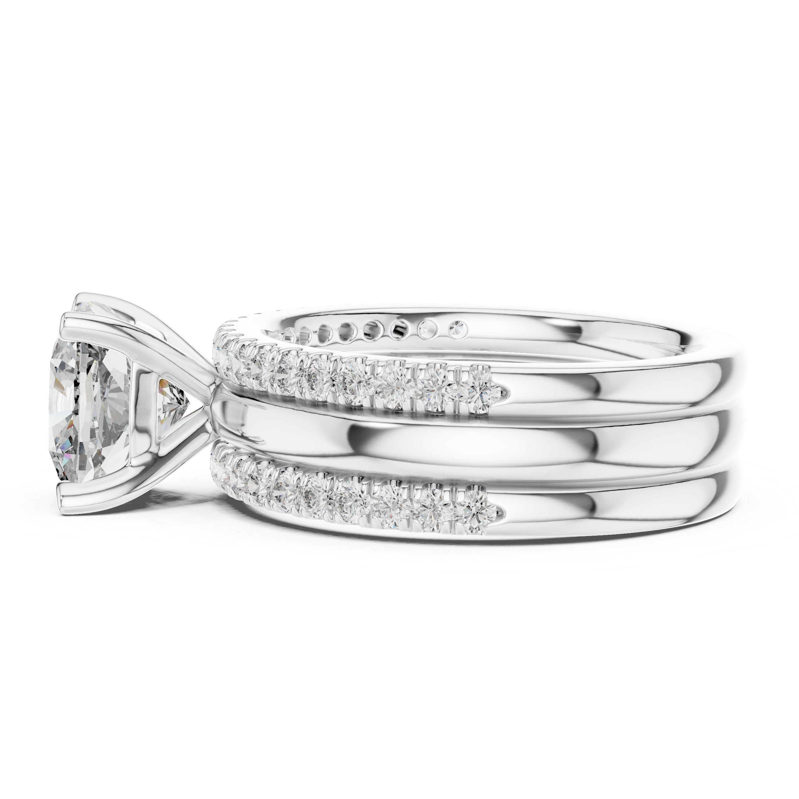 Cushion-Cut Solitaire Engagement Ring with Split Double-Row Pave Shank