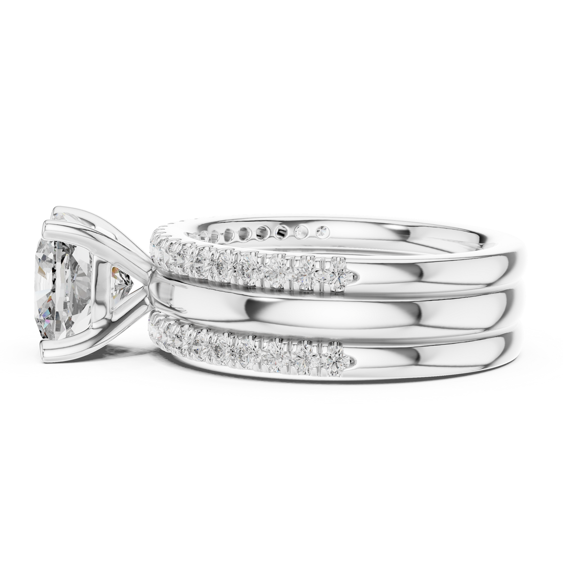 Cushion-Cut Solitaire Engagement Ring with Split Double-Row Pave Shank