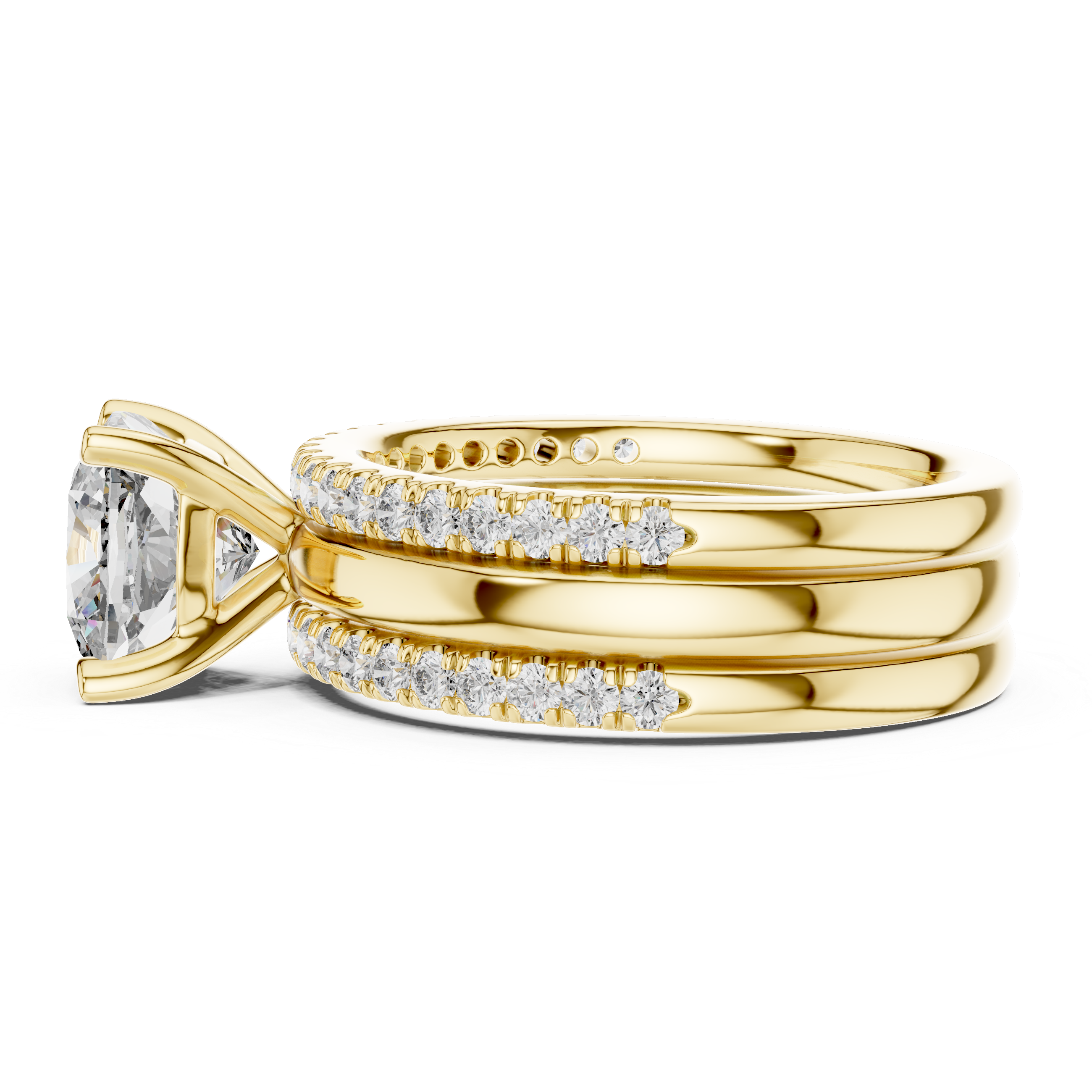 Cushion-Cut Solitaire Engagement Ring with Split Double-Row Pave Shank