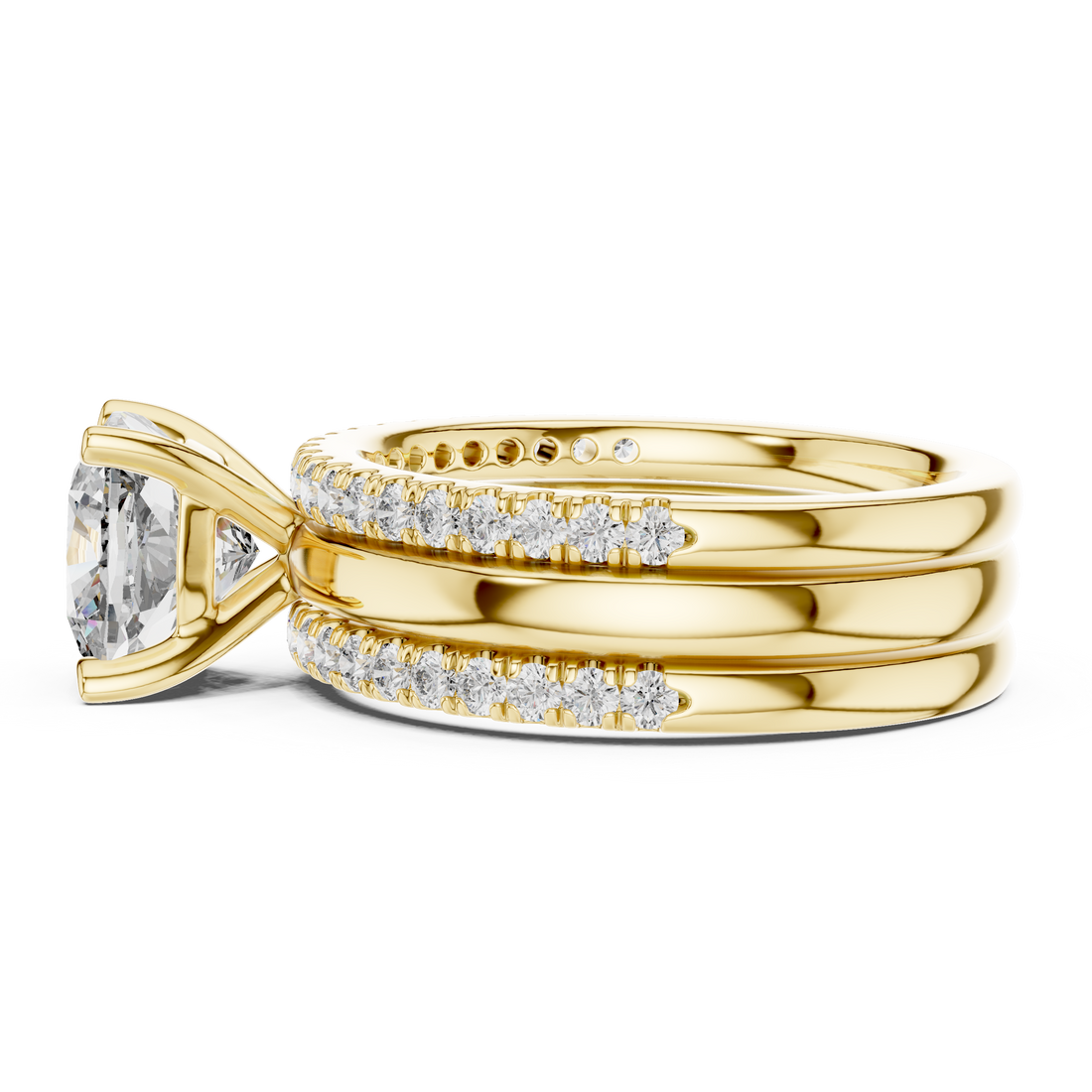 Cushion-Cut Solitaire Engagement Ring with Split Double-Row Pave Shank