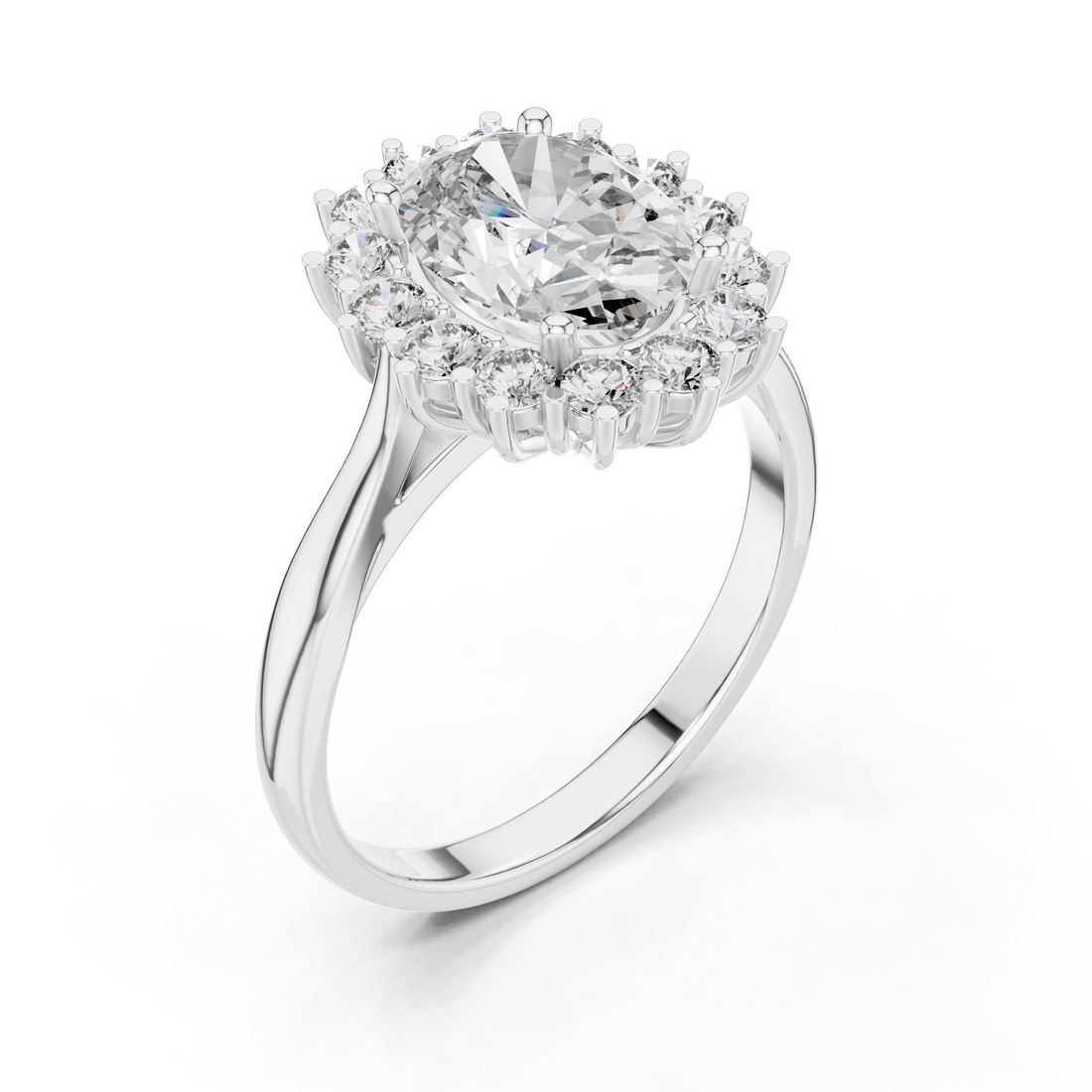 Oval Diamond Halo Engagement Ring with Crown Settings