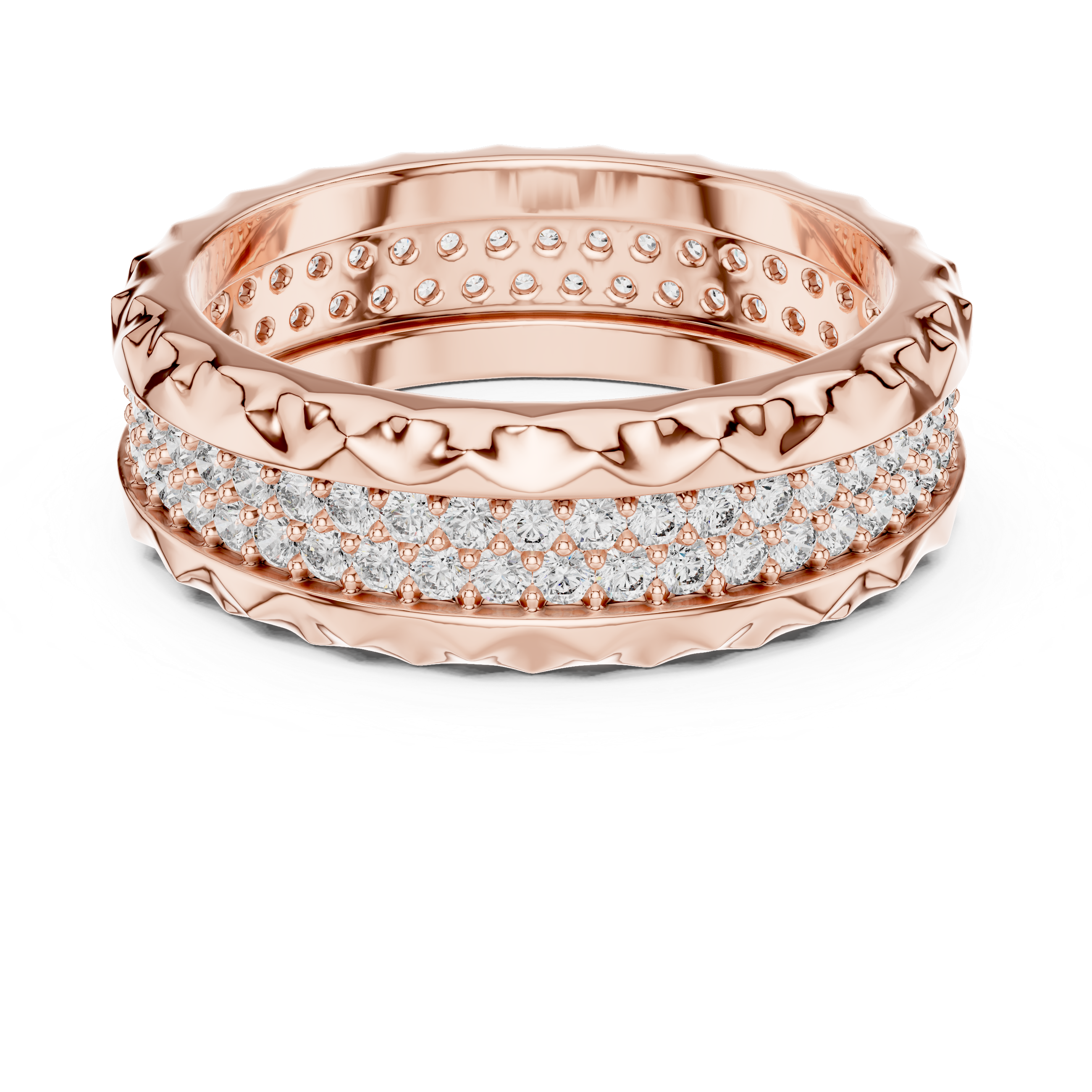 Geometric Double-Row Pave Eternity Band with Faceted Borders