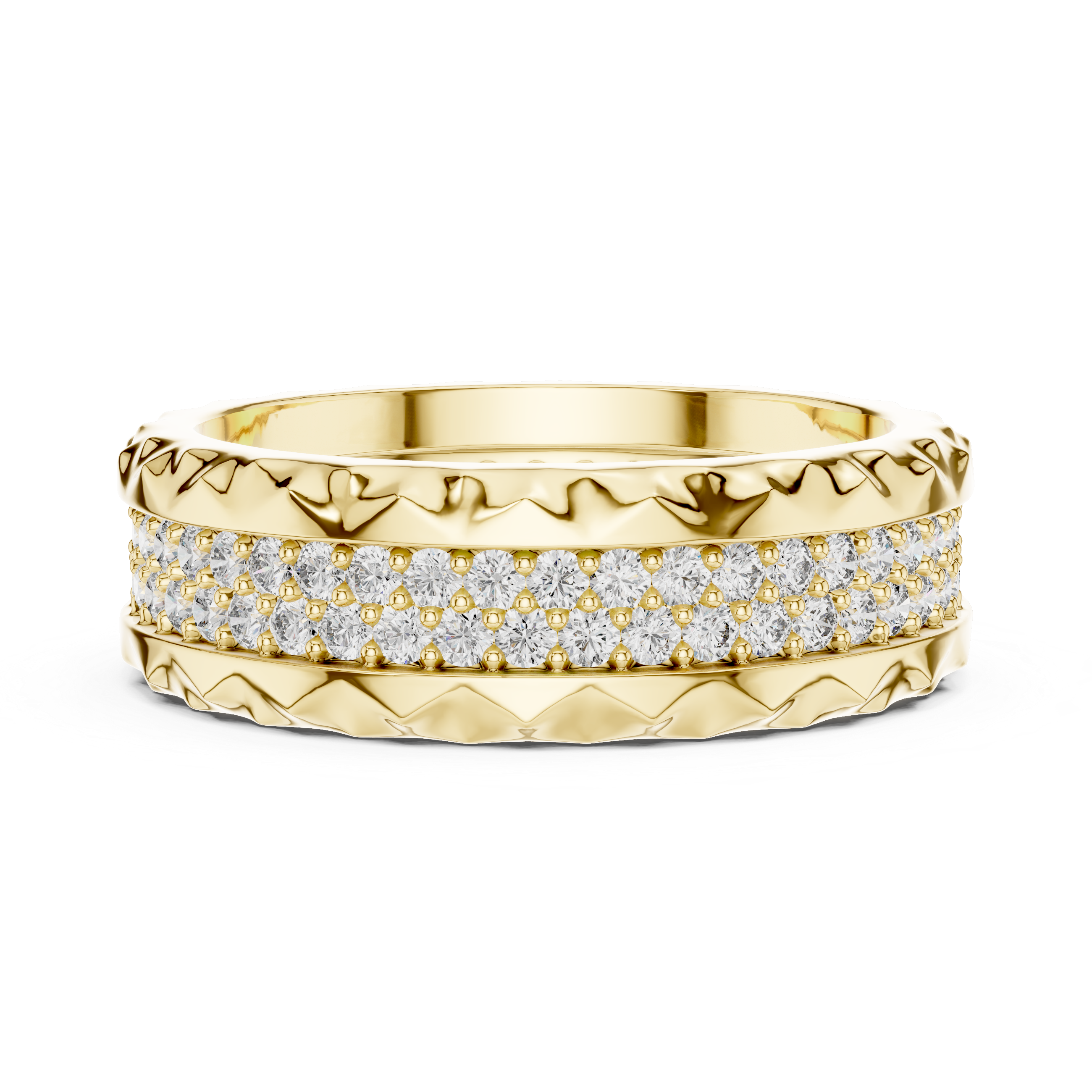 Geometric Double-Row Pave Eternity Band with Faceted Borders