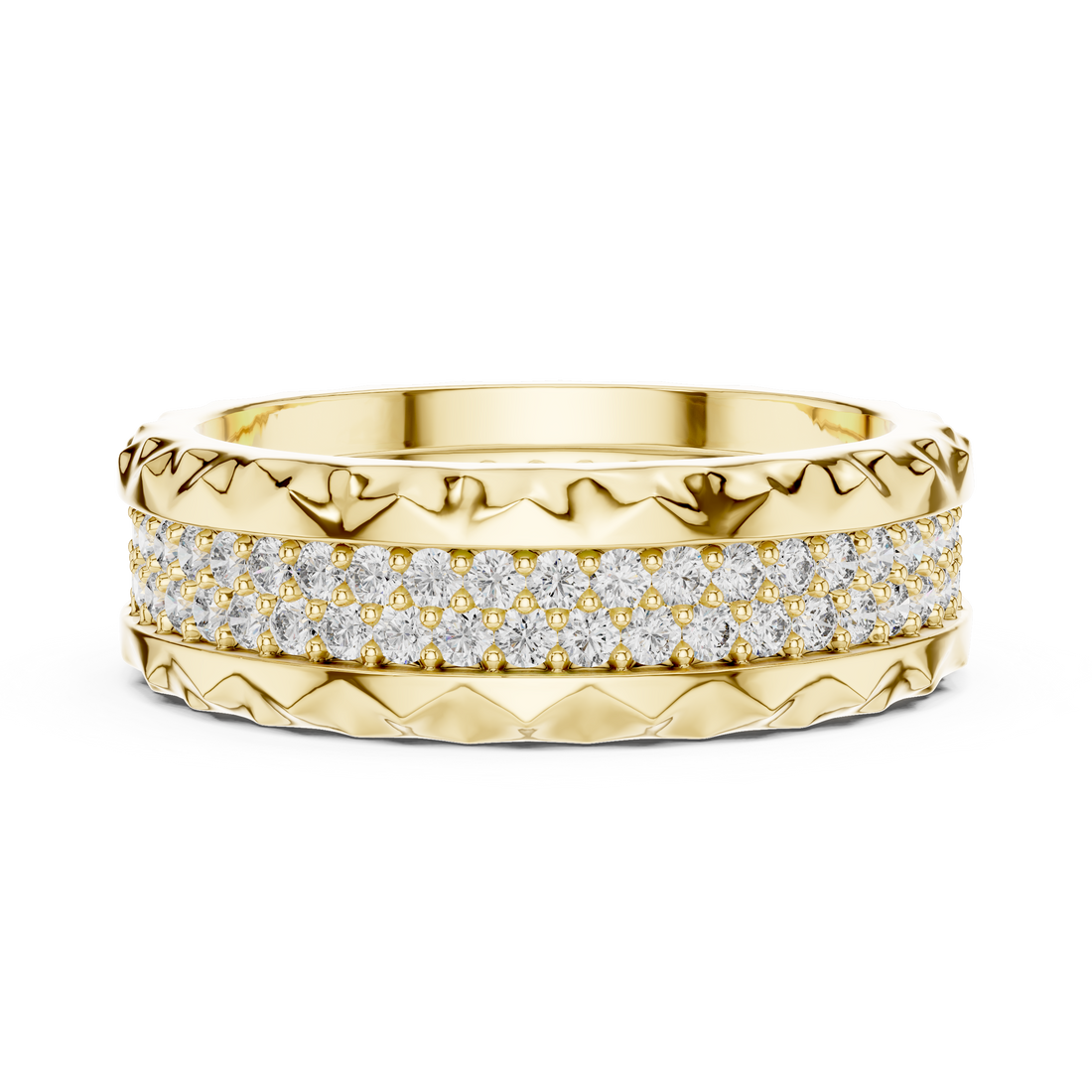 Geometric Double-Row Pave Eternity Band with Faceted Borders