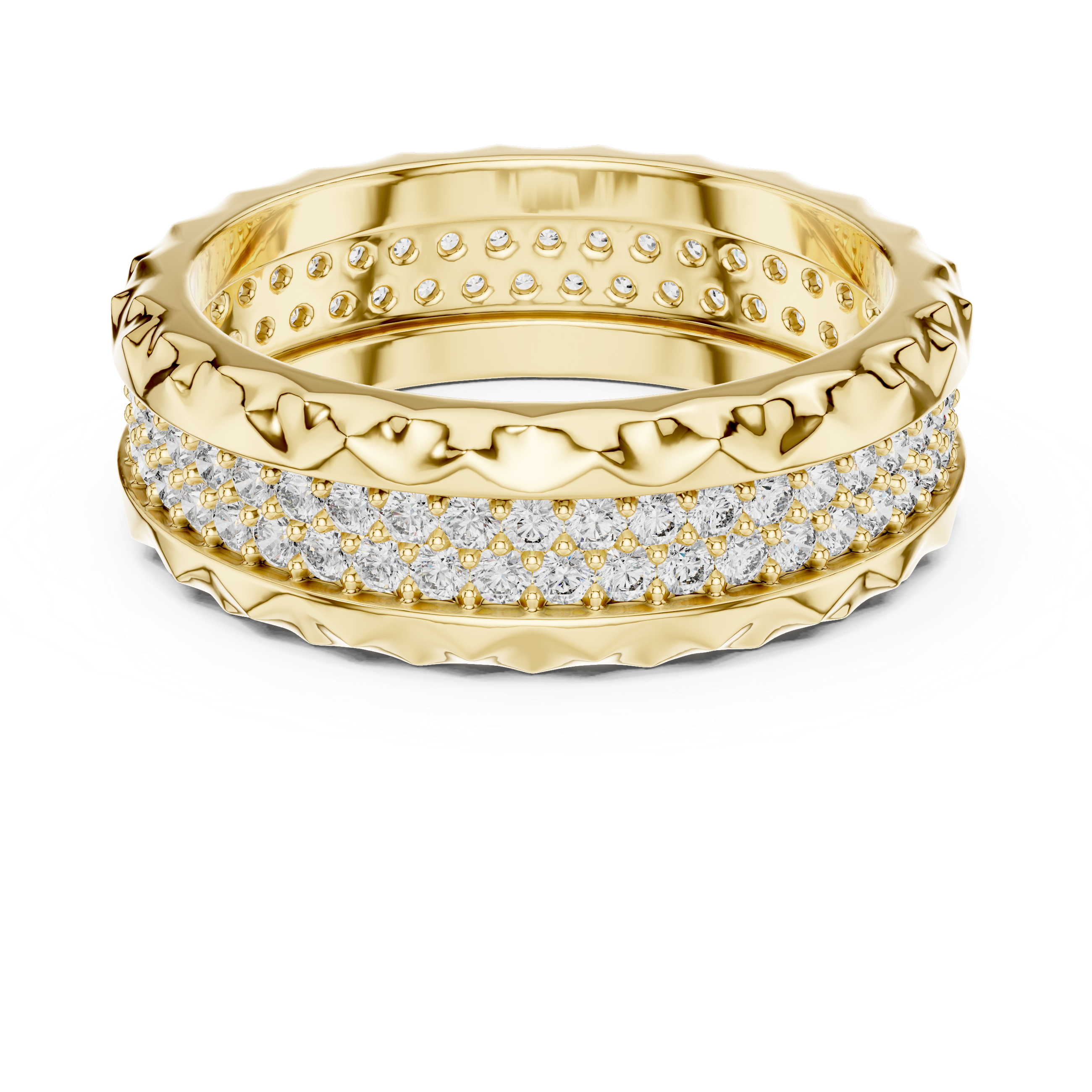 Geometric Double-Row Pave Eternity Band with Faceted Borders