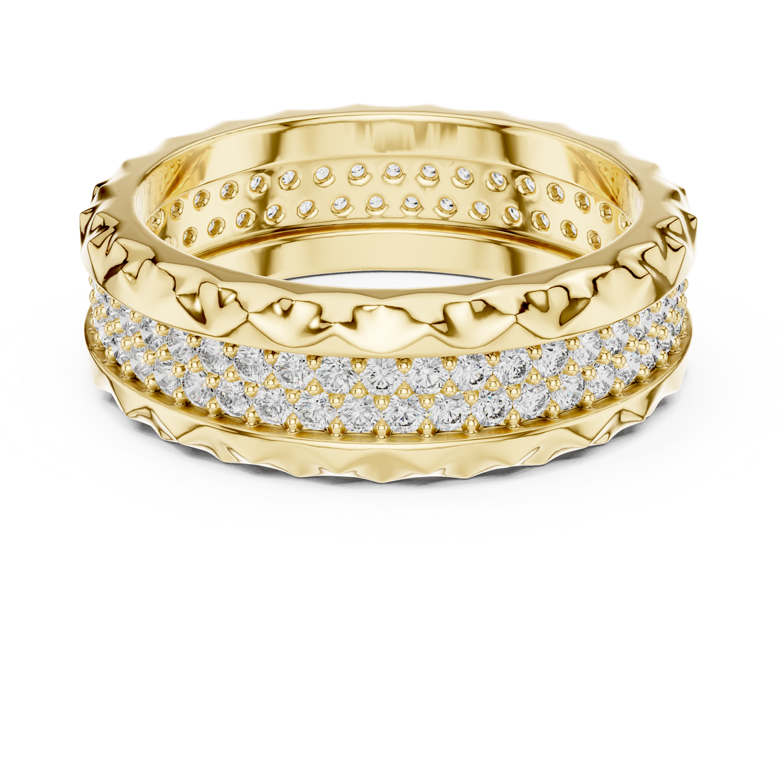 Geometric Double-Row Pave Eternity Band with Faceted Borders
