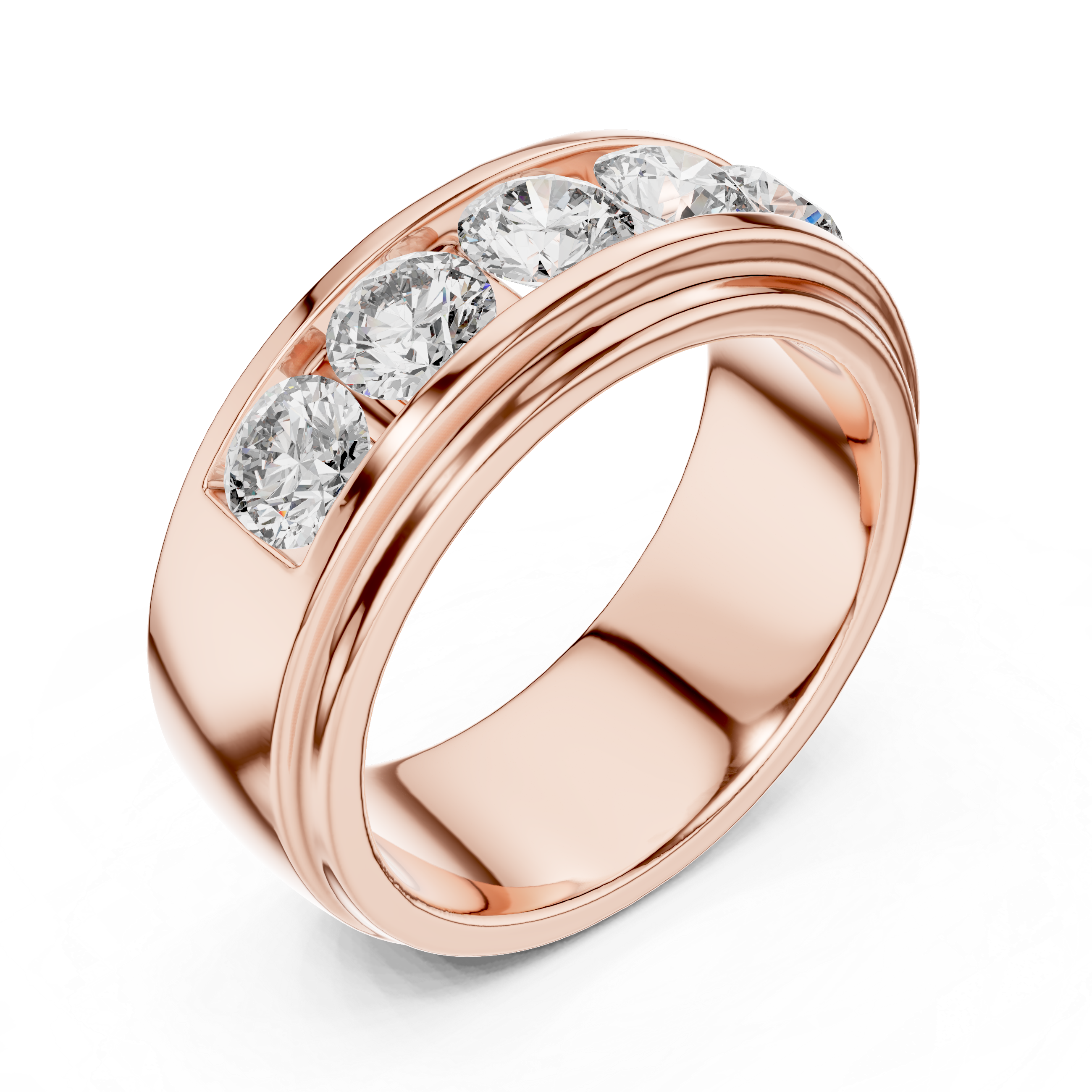 5-Stone Channel-Set Wide Diamond Band