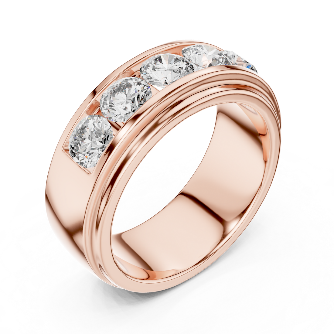 5-Stone Channel-Set Wide Diamond Band