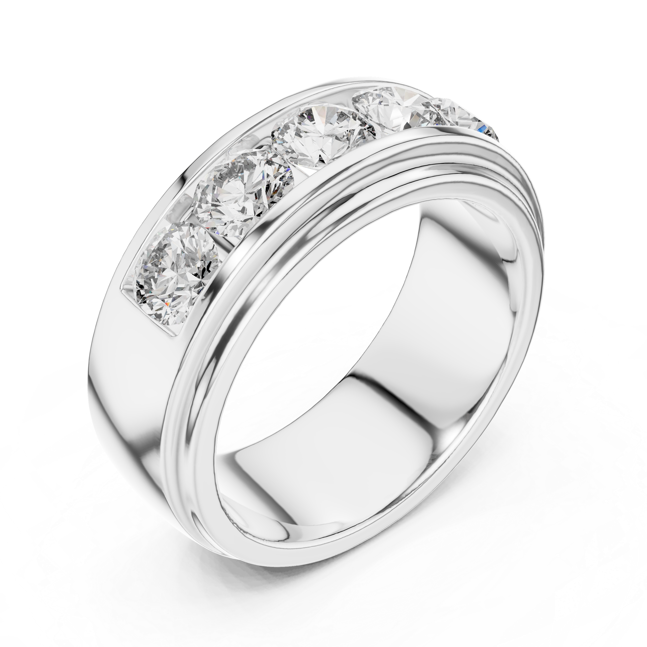 5-Stone Channel-Set Wide Diamond Band