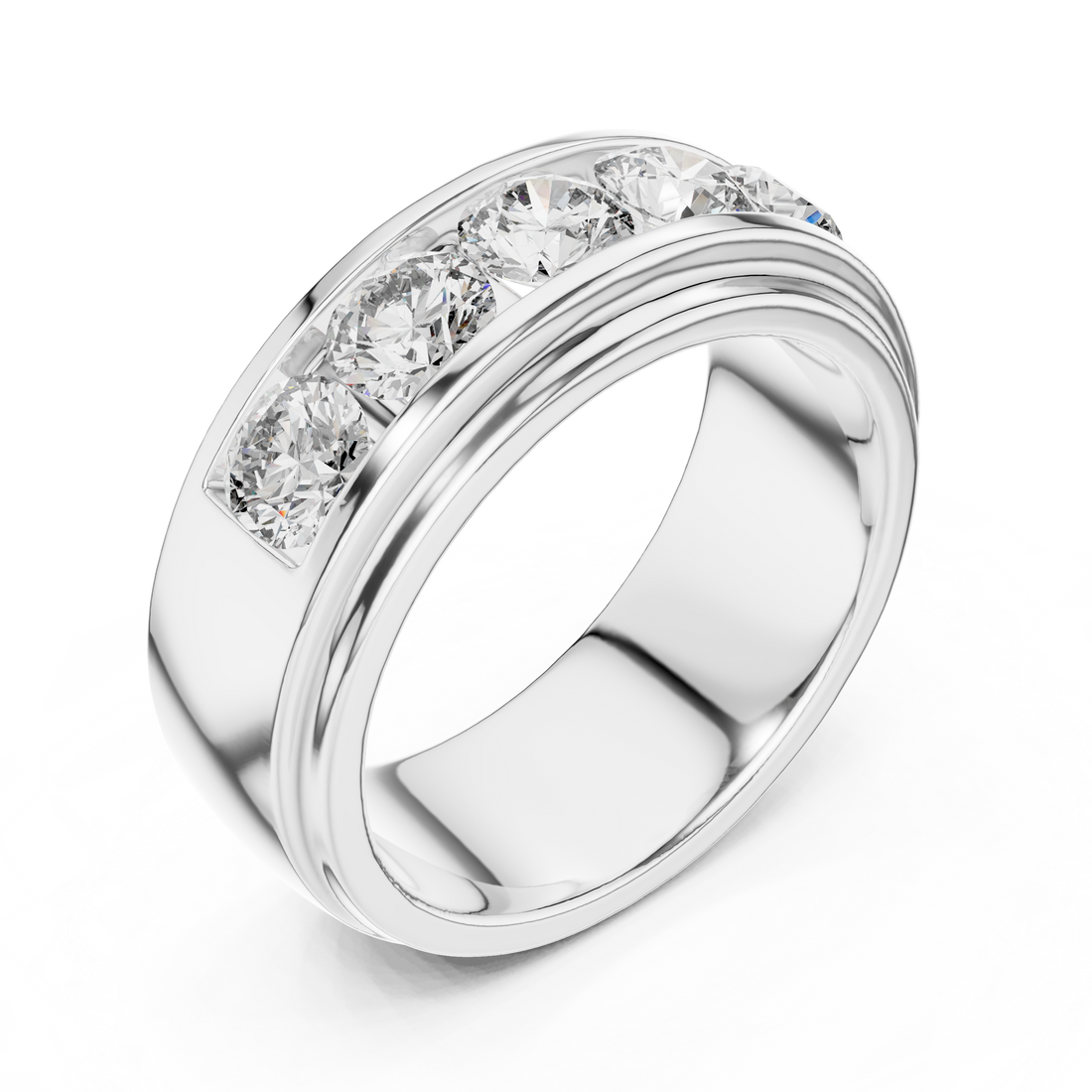5-Stone Channel-Set Wide Diamond Band
