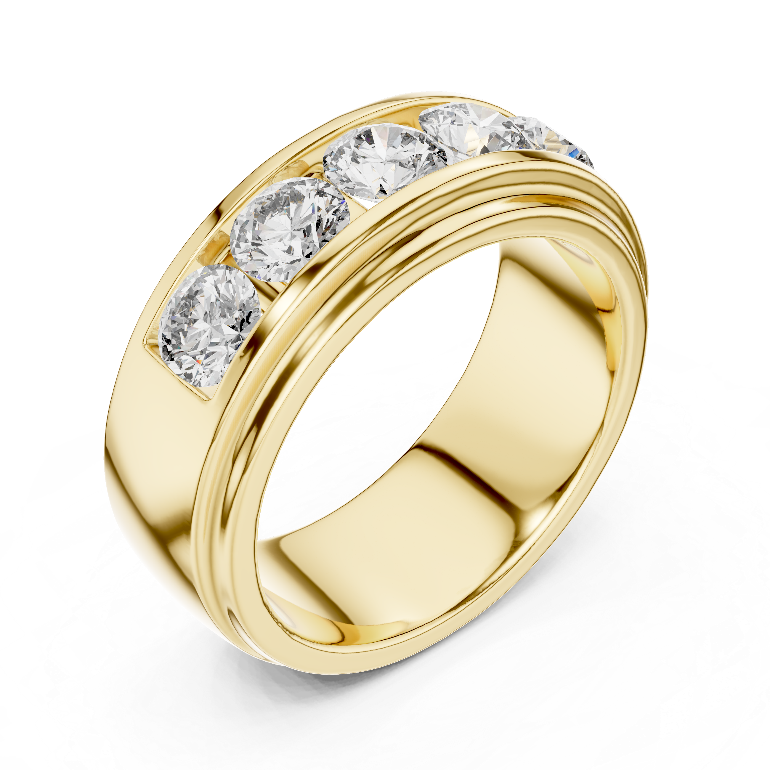 5-Stone Channel-Set Wide Diamond Band