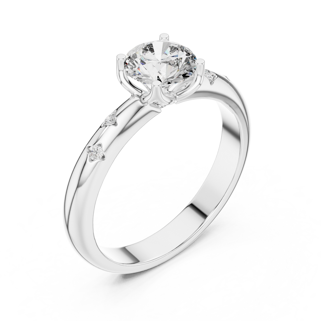 Solitaire Engagement Ring with Bezel-Set Accent Stones