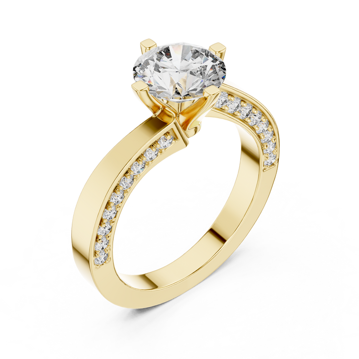 Round Solitaire Engagement Ring with Cross-Over / Twist Pave Shank