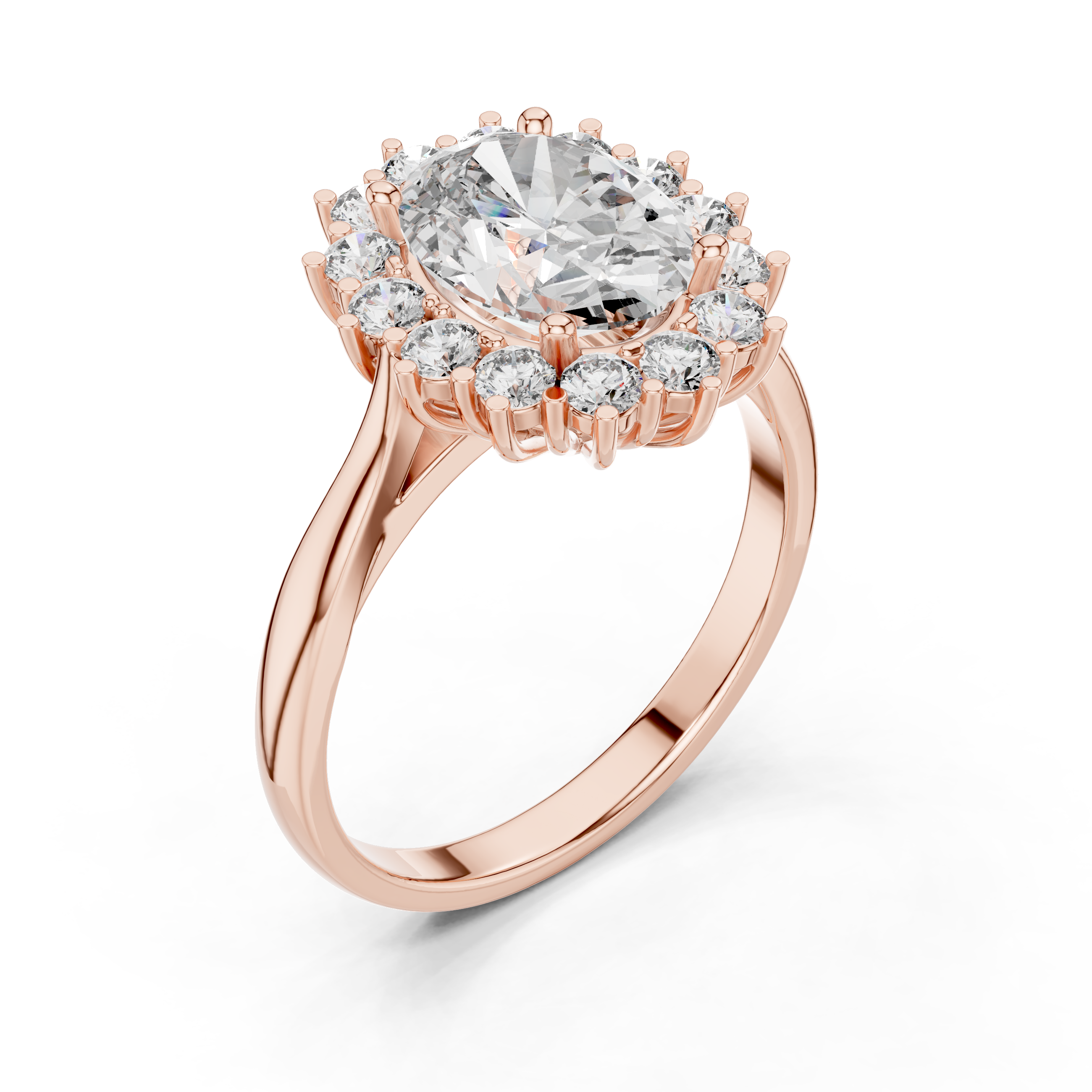 Oval Diamond Halo Engagement Ring with Crown Settings