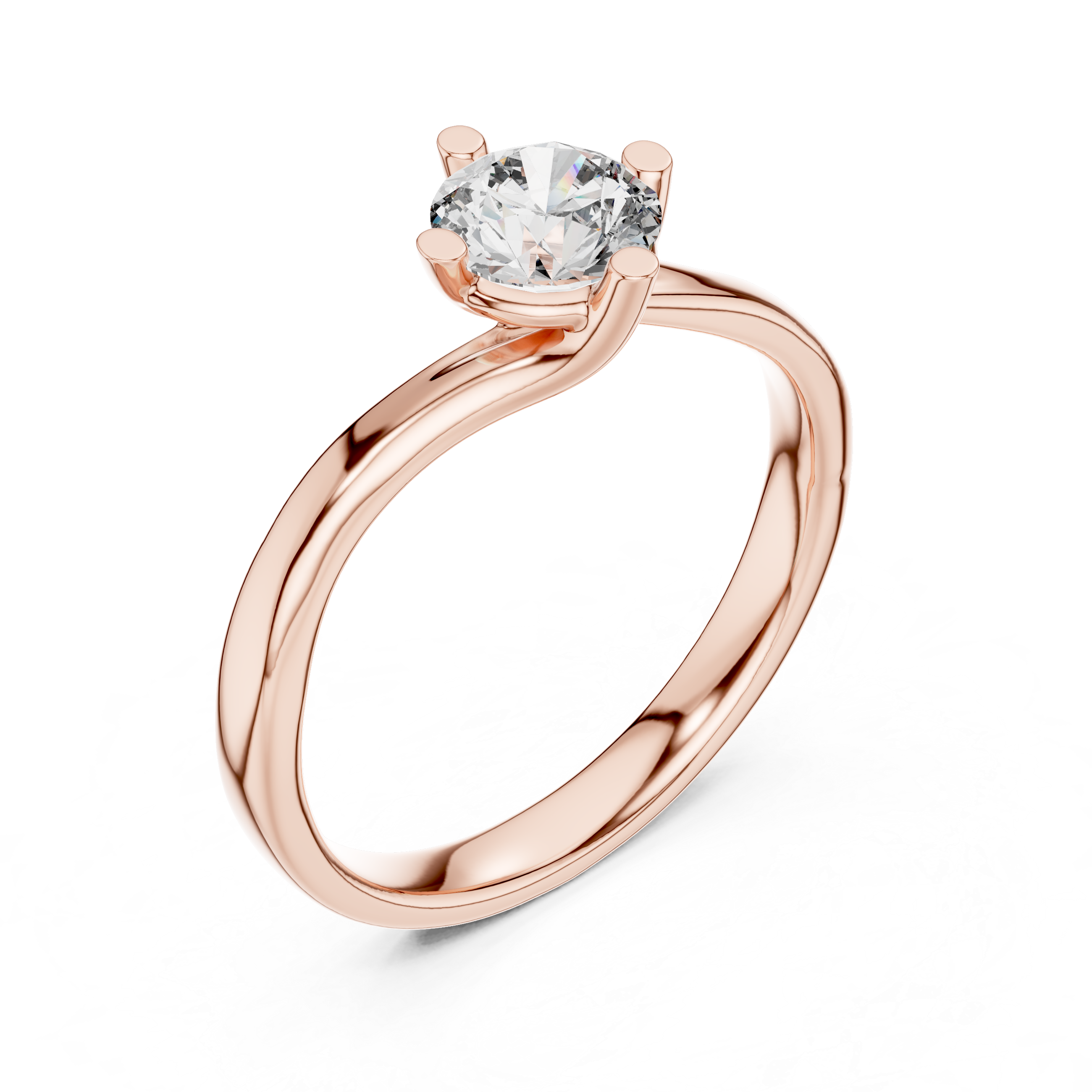 Round Solitaire Engagement Ring with Cross-Over Bypass Shank