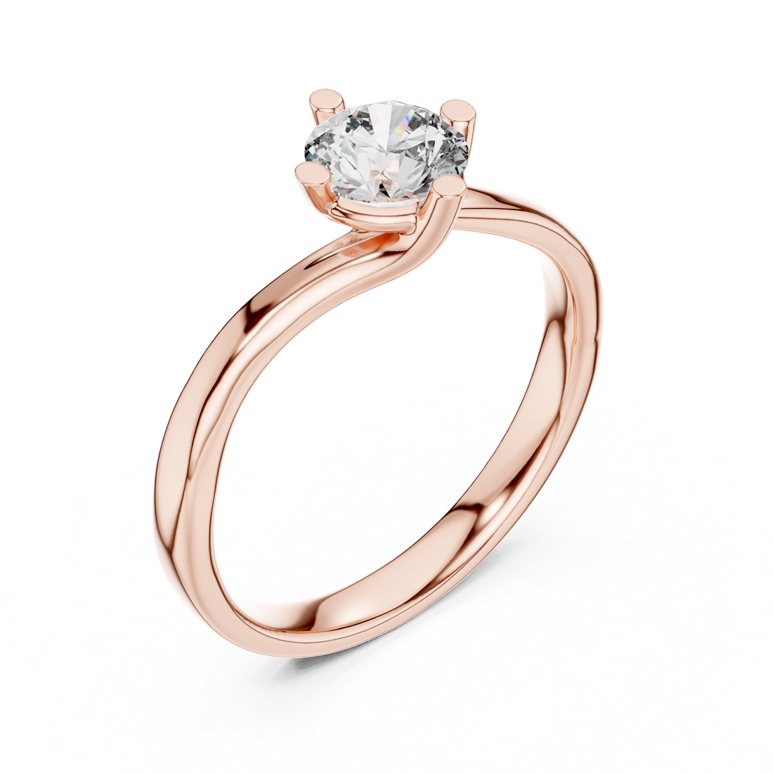Round Solitaire Engagement Ring with Cross-Over Bypass Shank