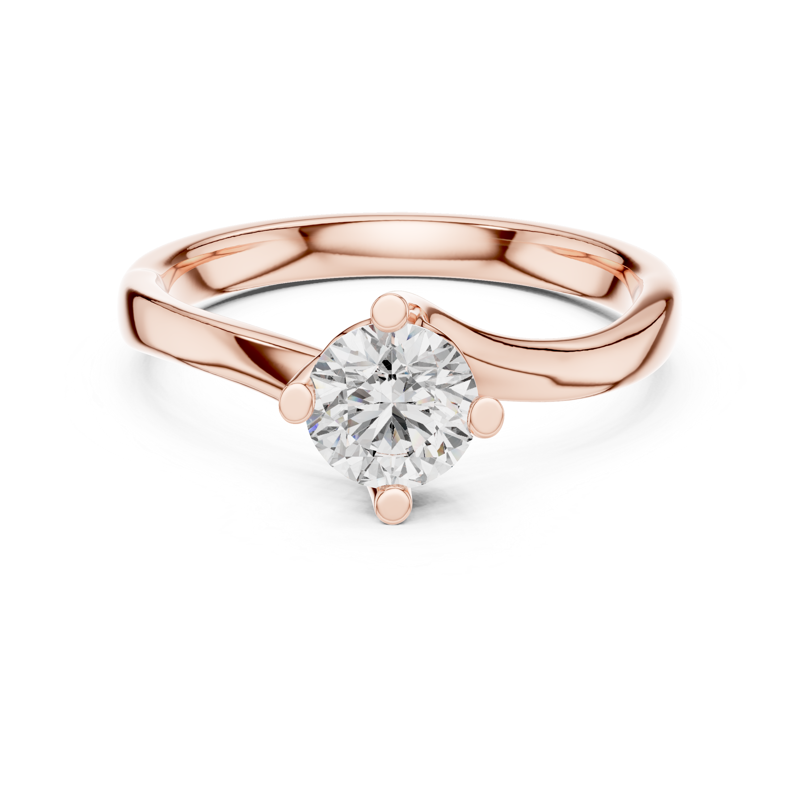 Round Solitaire Engagement Ring with Cross-Over Bypass Shank