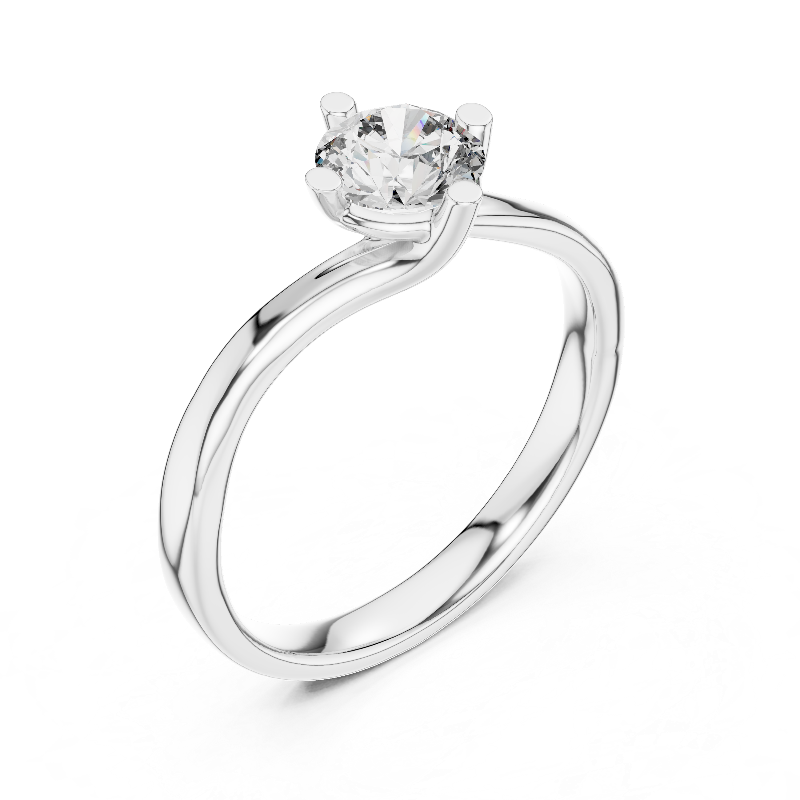 Round Solitaire Engagement Ring with Cross-Over Bypass Shank