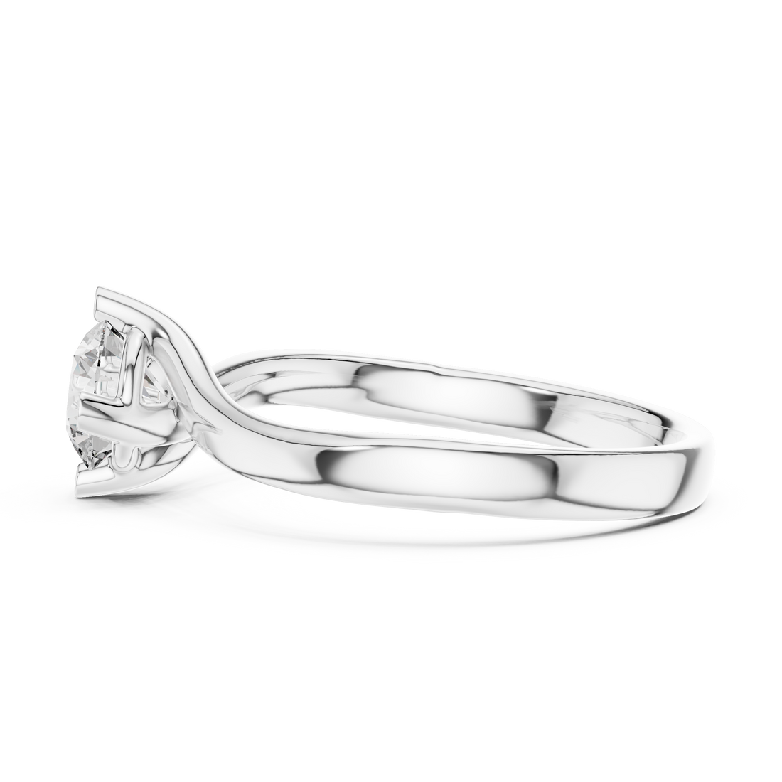 Round Solitaire Engagement Ring with Cross-Over Bypass Shank