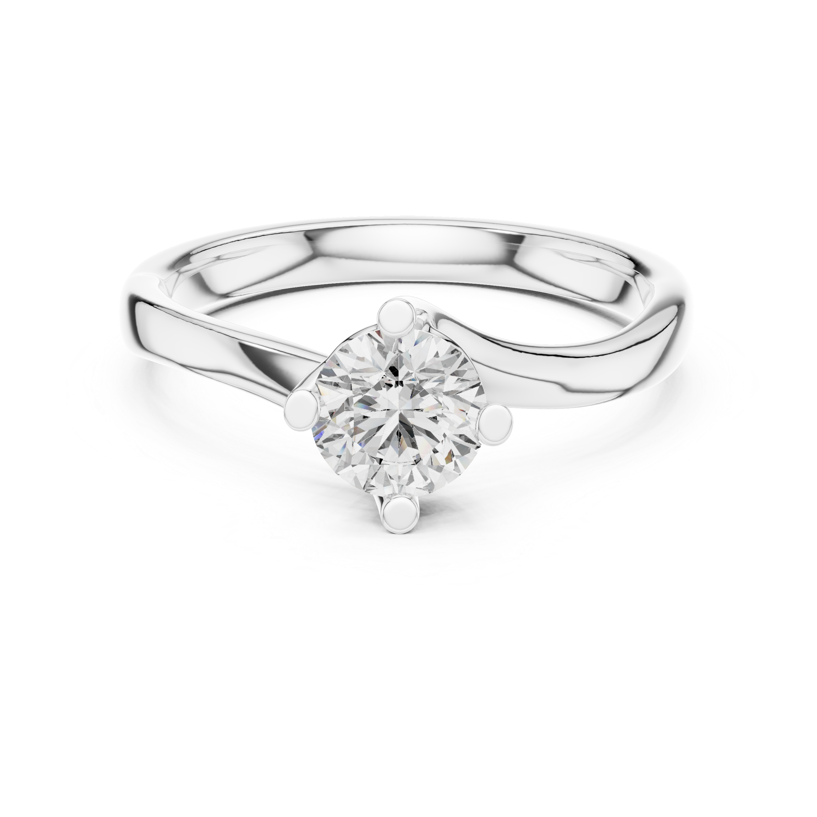 Round Solitaire Engagement Ring with Cross-Over Bypass Shank