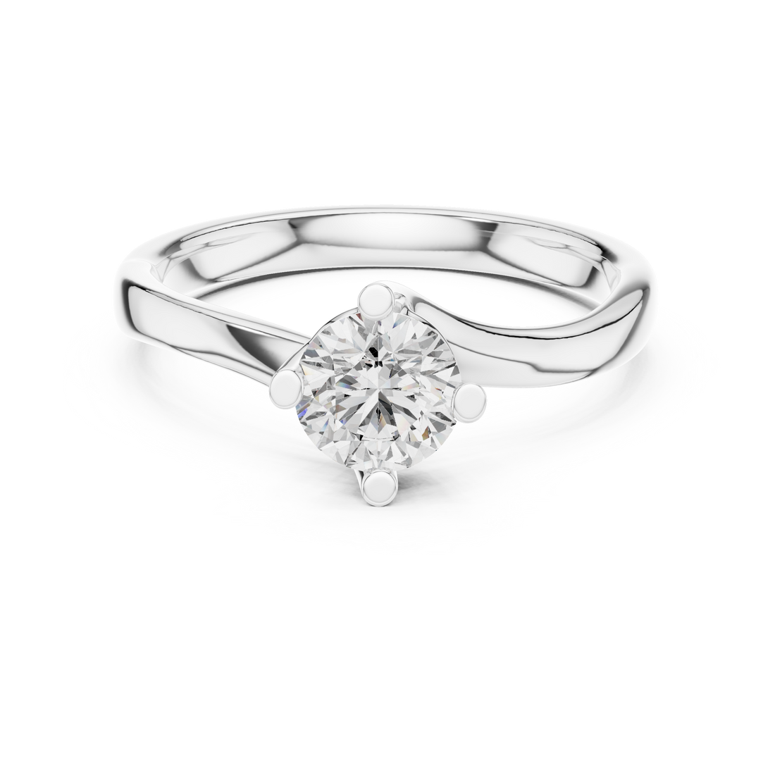 Round Solitaire Engagement Ring with Cross-Over Bypass Shank
