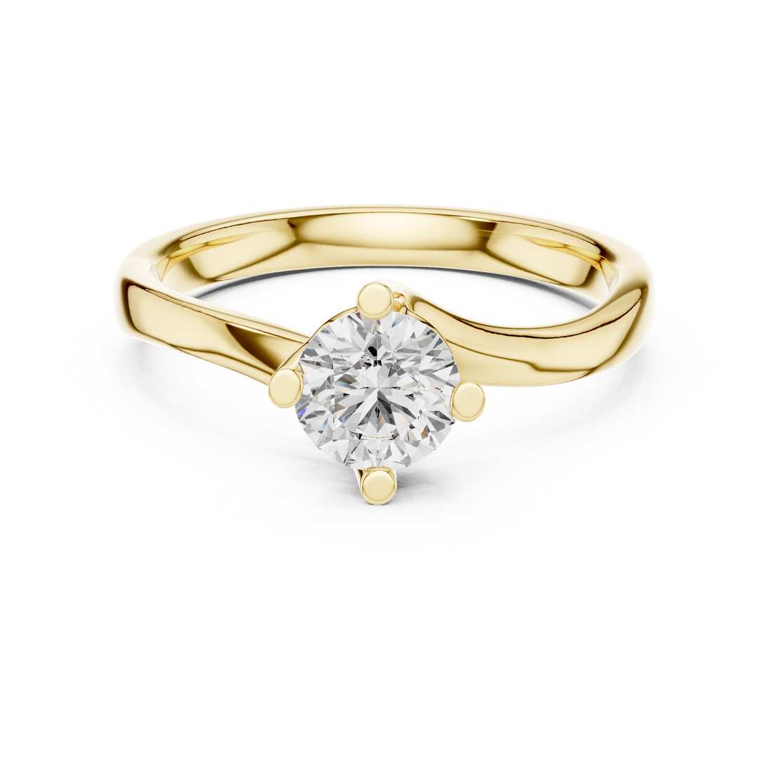 Round Solitaire Engagement Ring with Cross-Over Bypass Shank