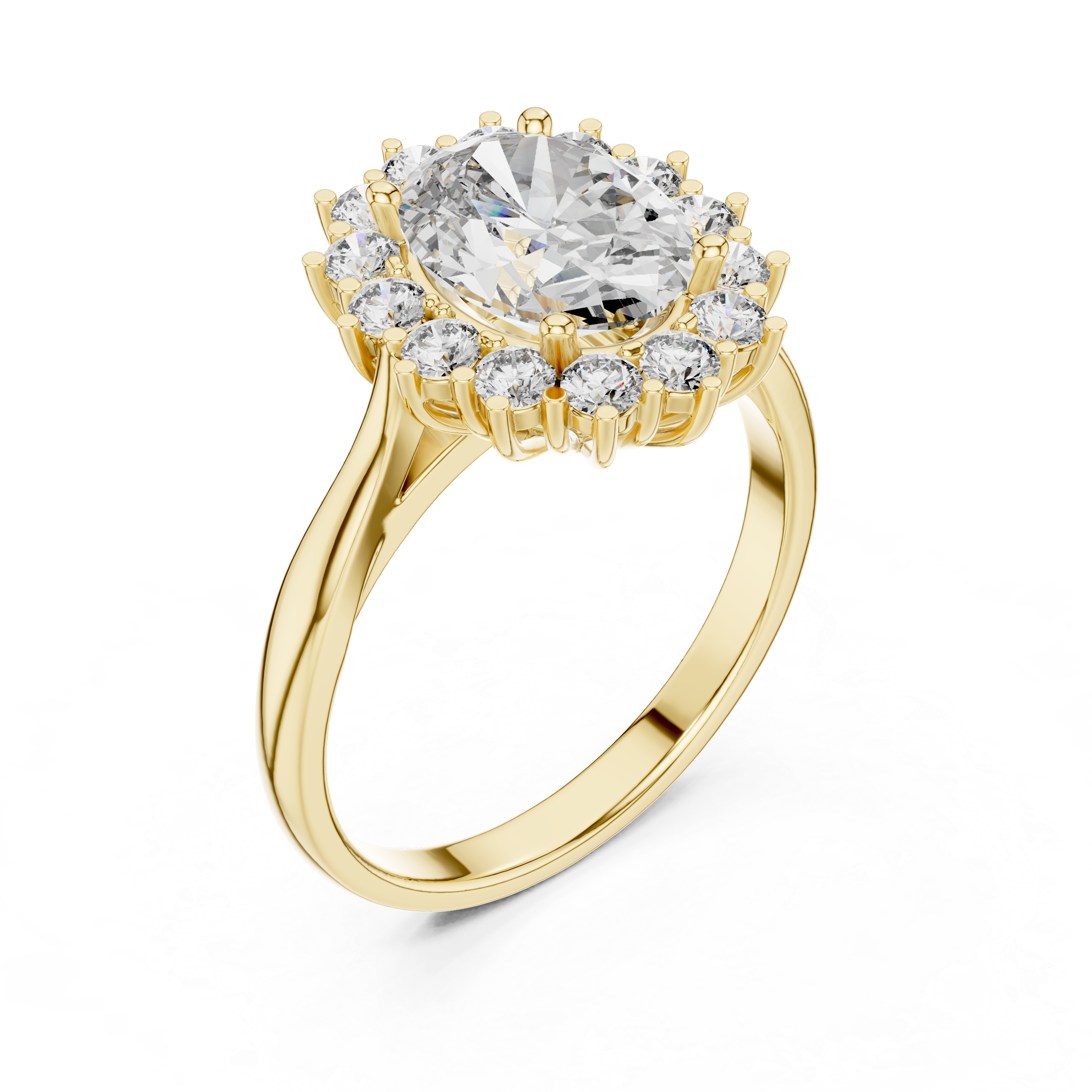 Oval Diamond Halo Engagement Ring with Crown Settings