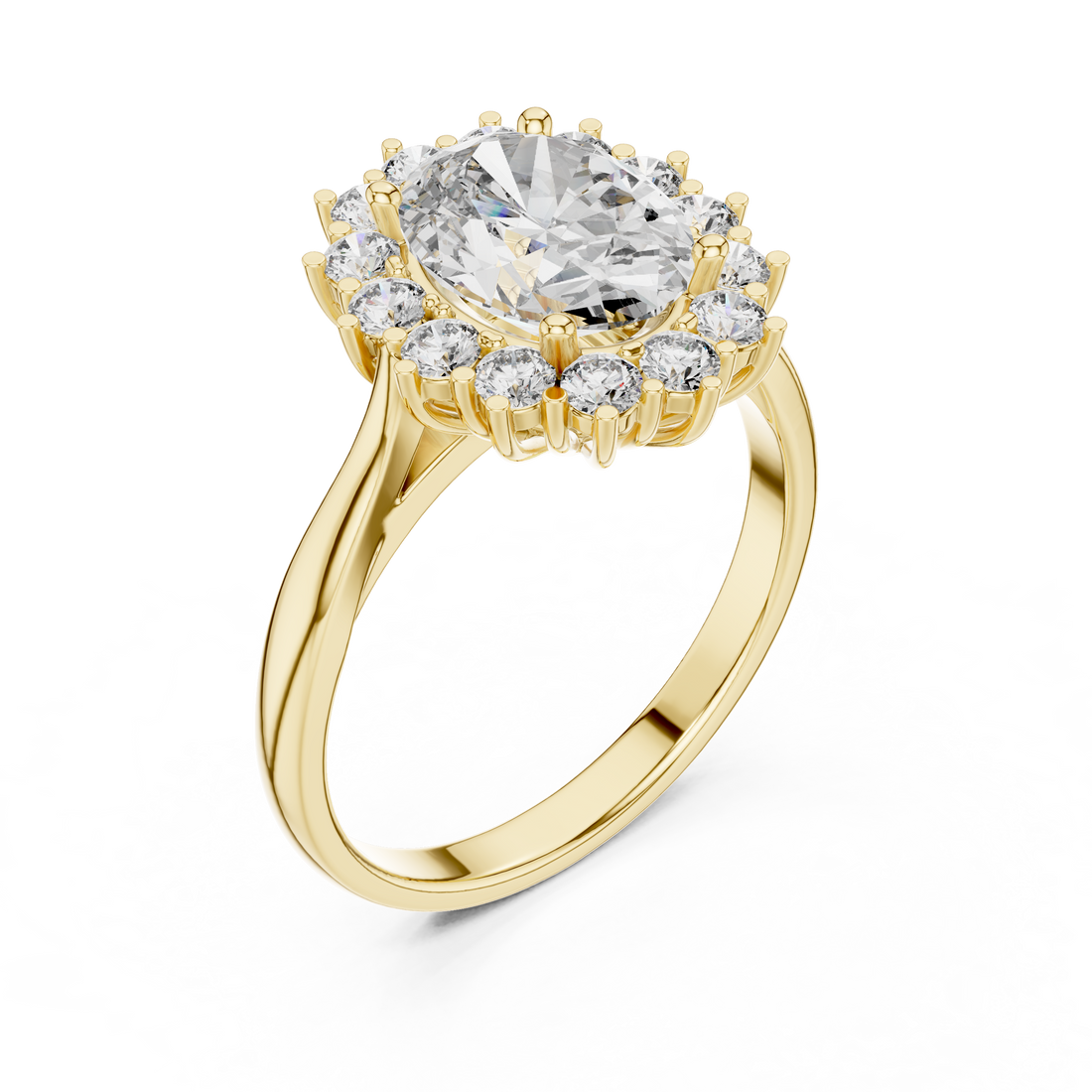 Oval Diamond Halo Engagement Ring with Crown Settings