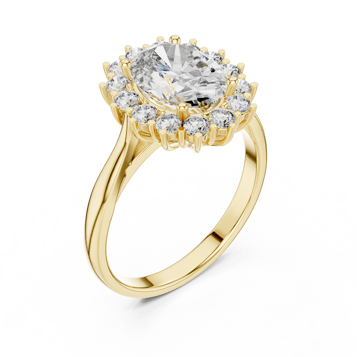Oval Diamond Halo Engagement Ring with Crown Settings