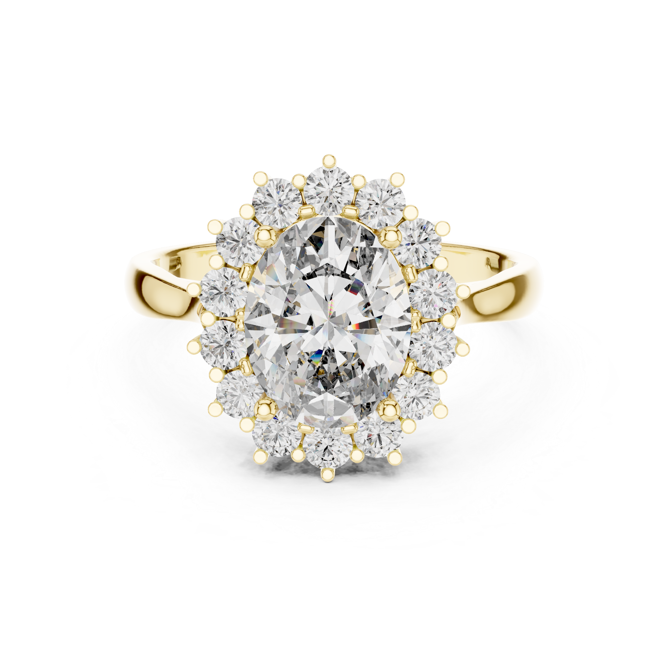 Oval Diamond Halo Engagement Ring with Crown Settings