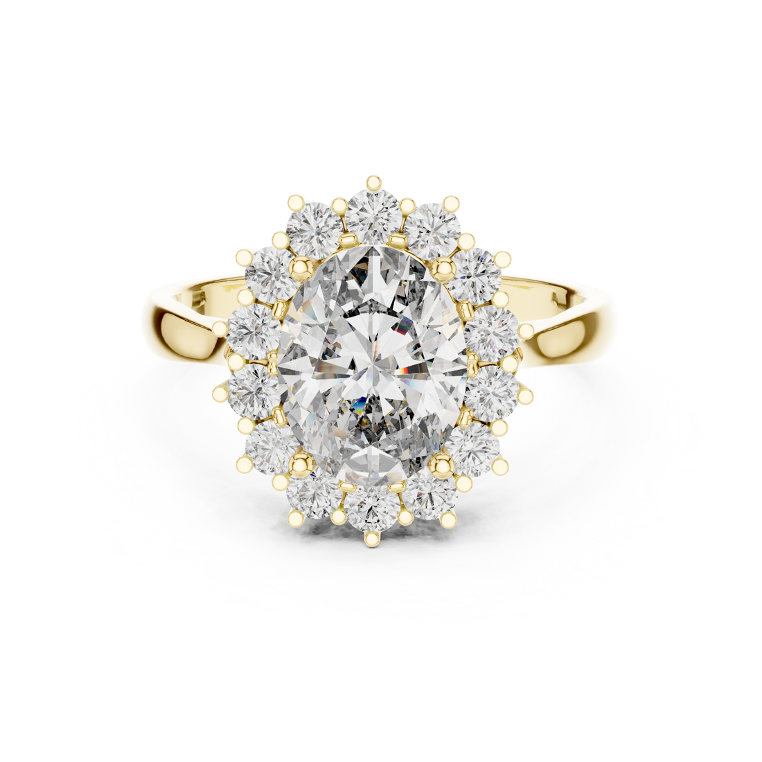 Oval Diamond Halo Engagement Ring with Crown Settings