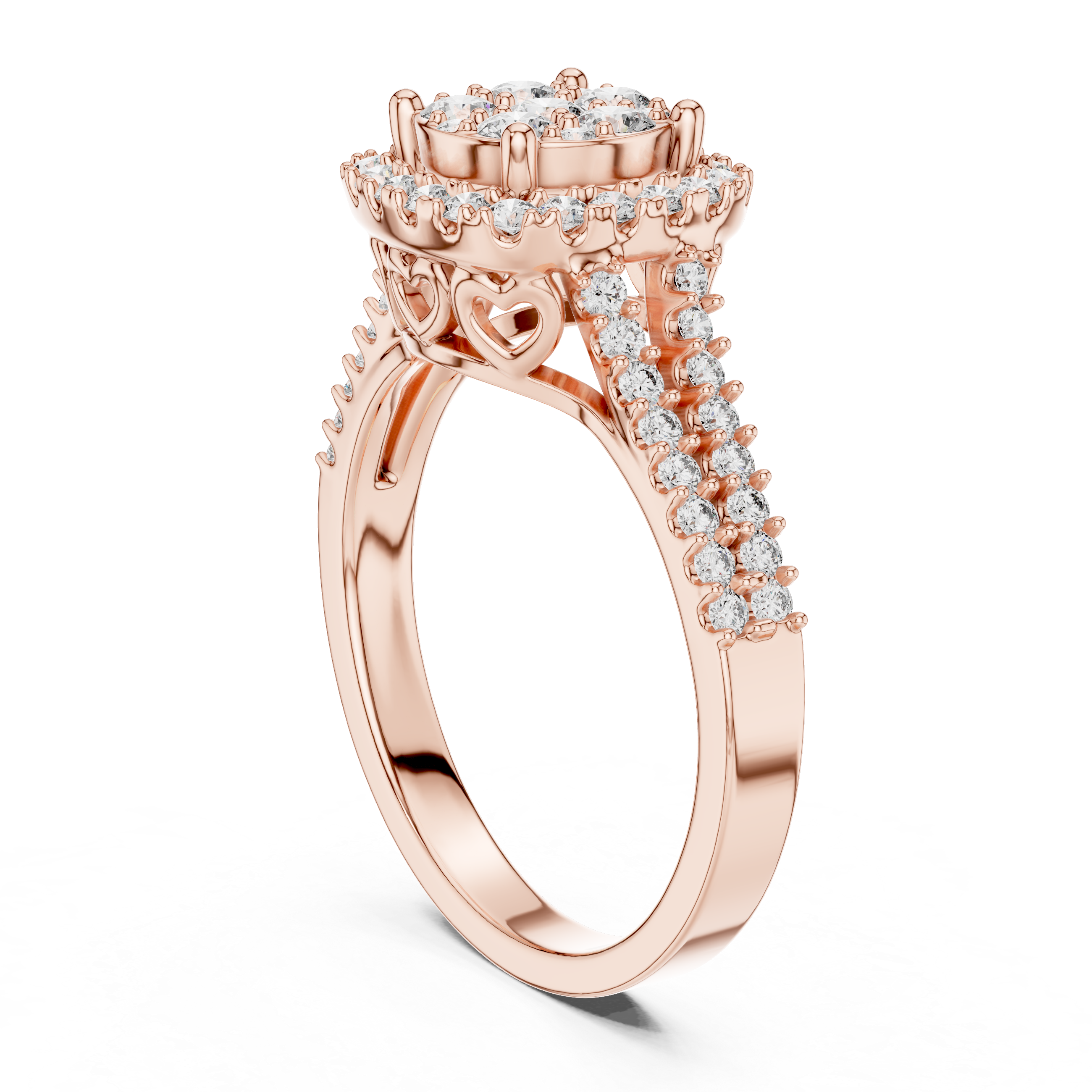 Multi-Stone Cluster Diamond Engagement Ring with Pave Split Shank