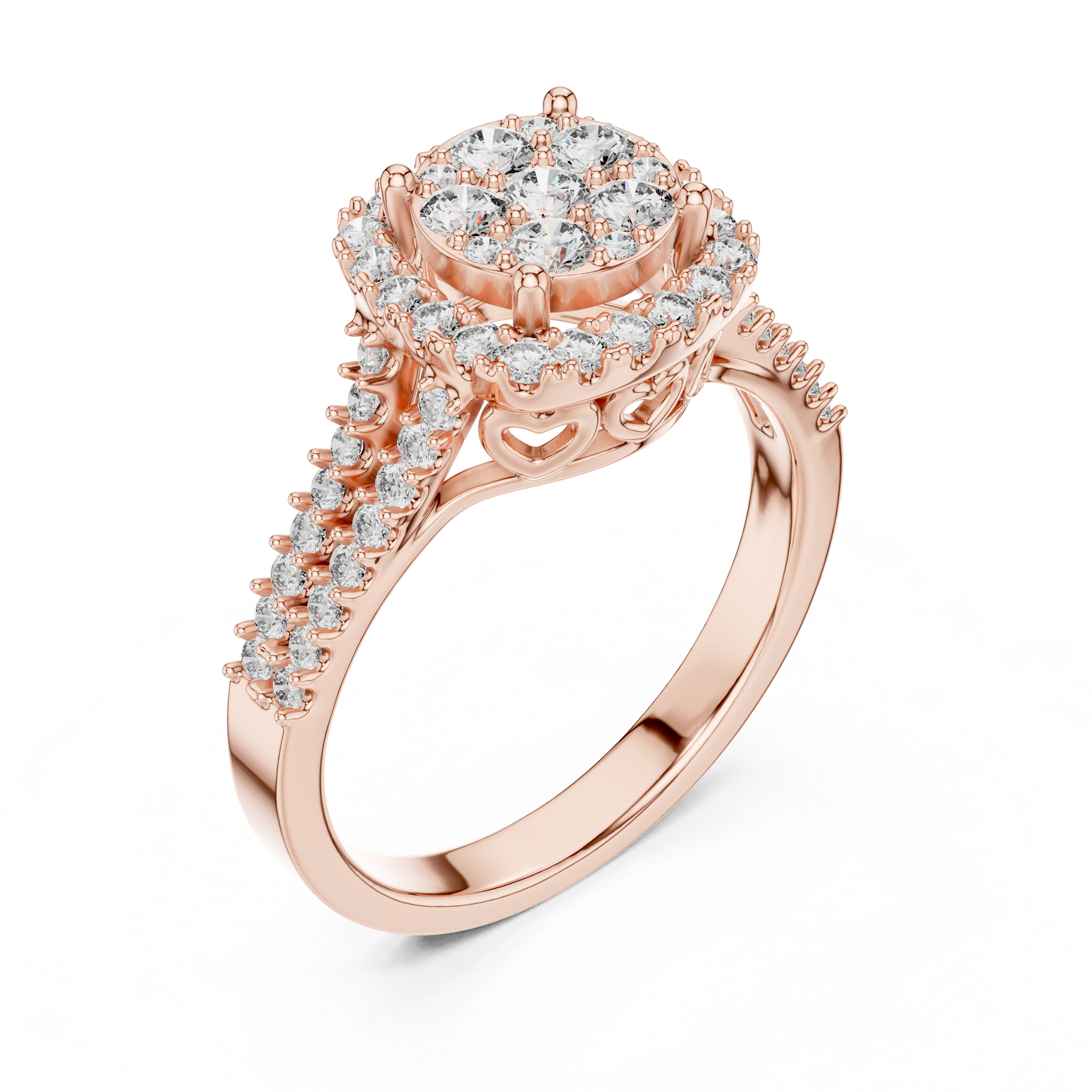 Multi-Stone Cluster Diamond Engagement Ring with Pave Split Shank