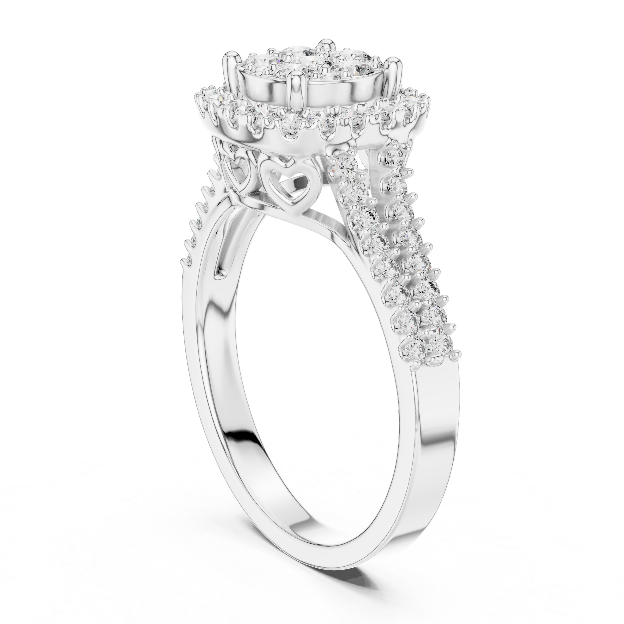 Multi-Stone Cluster Diamond Engagement Ring with Pave Split Shank
