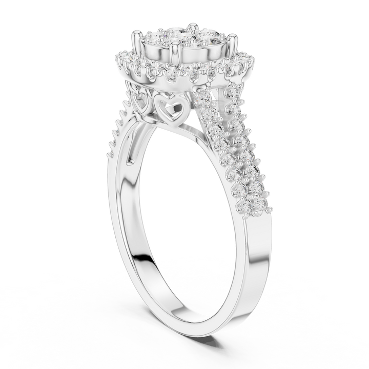 Multi-Stone Cluster Diamond Engagement Ring with Pave Split Shank