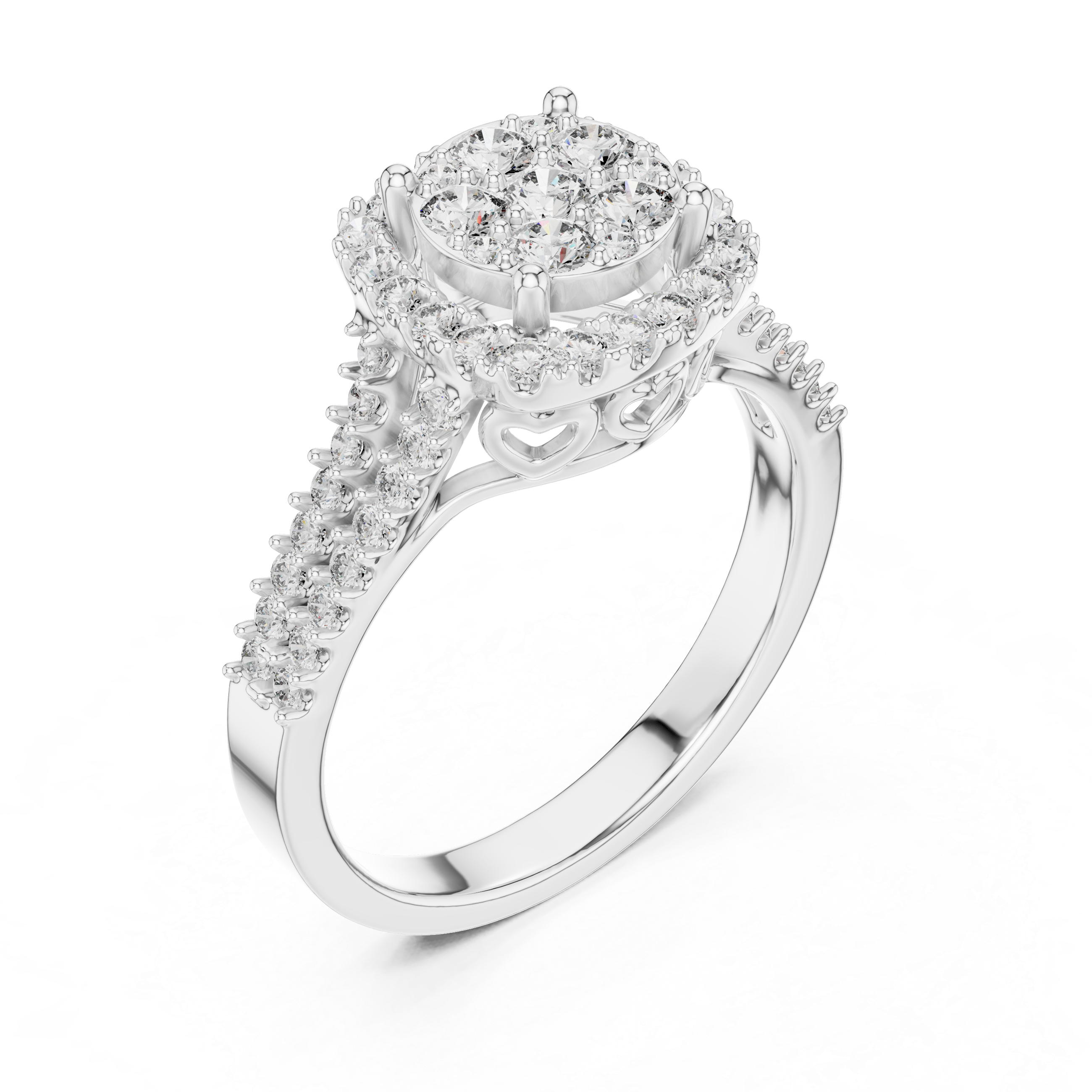 Multi-Stone Cluster Diamond Engagement Ring with Pave Split Shank