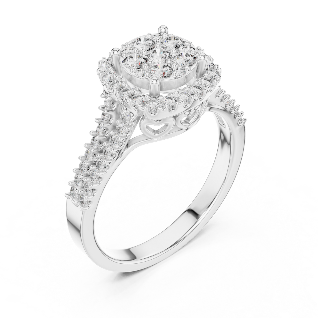 Multi-Stone Cluster Diamond Engagement Ring with Pave Split Shank