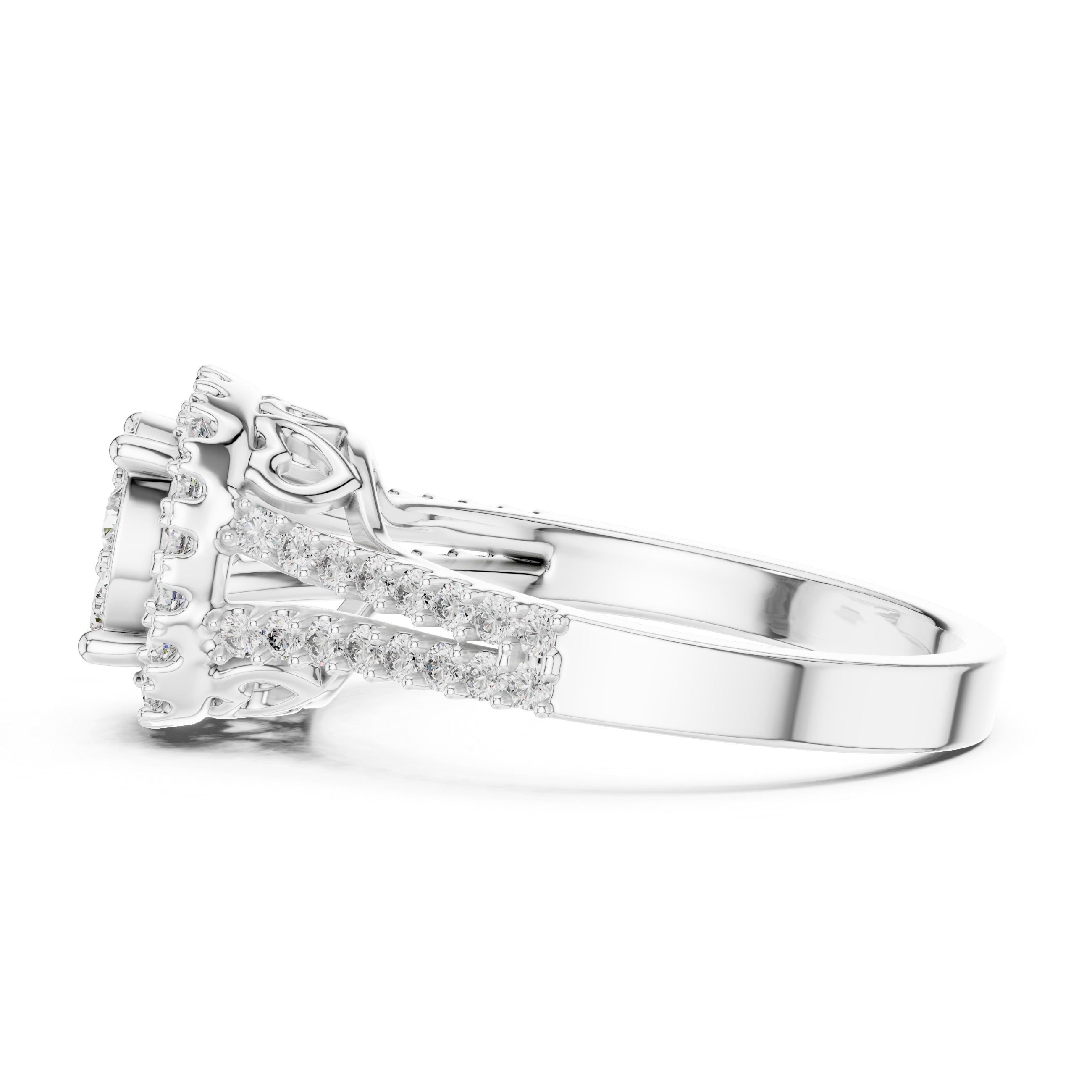 Multi-Stone Cluster Diamond Engagement Ring with Pave Split Shank