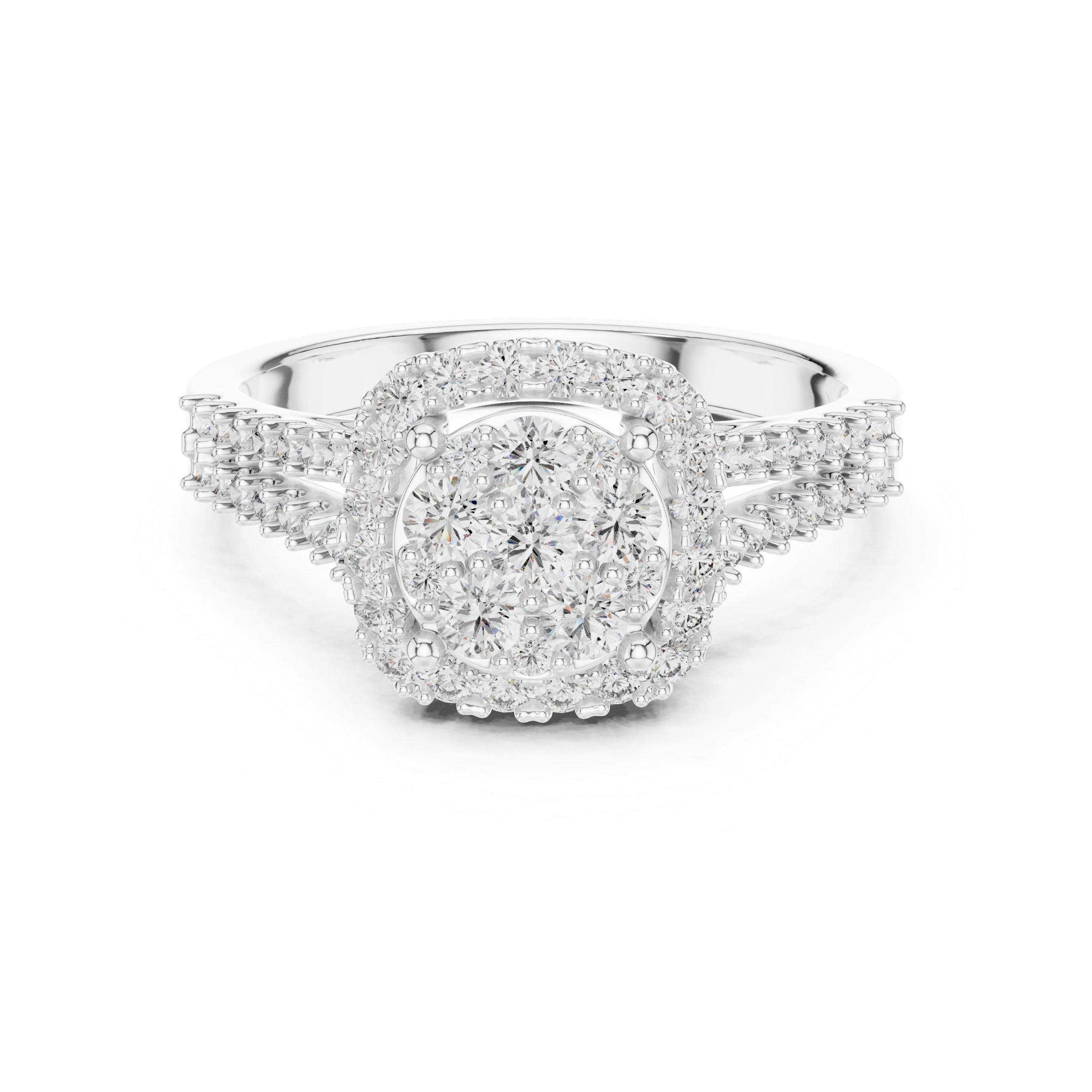 Multi-Stone Cluster Diamond Engagement Ring with Pave Split Shank