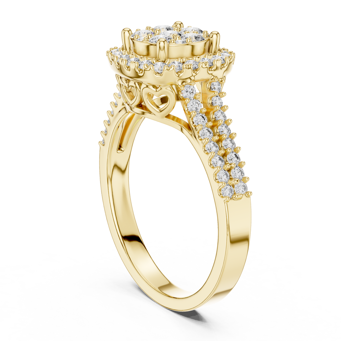 Multi-Stone Cluster Diamond Engagement Ring with Pave Split Shank