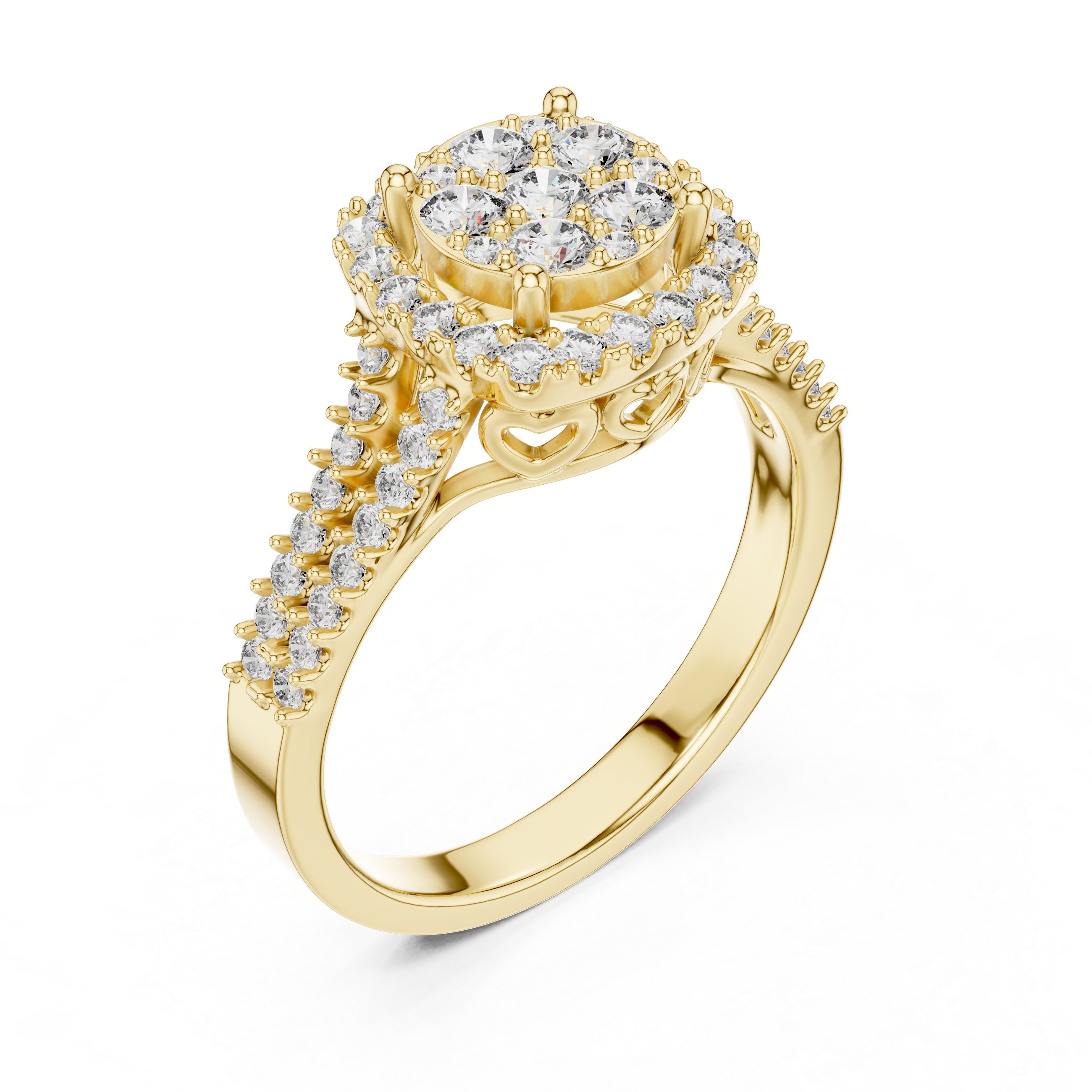 Multi-Stone Cluster Diamond Engagement Ring with Pave Split Shank