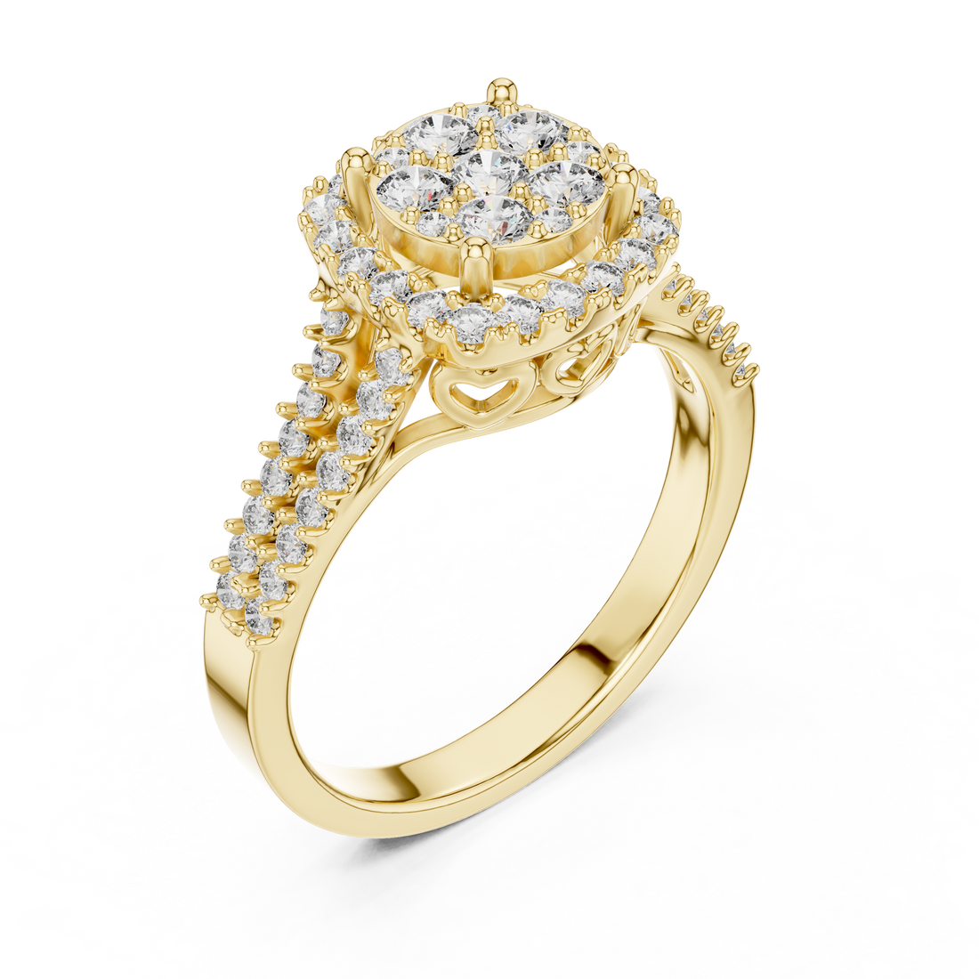 Multi-Stone Cluster Diamond Engagement Ring with Pave Split Shank