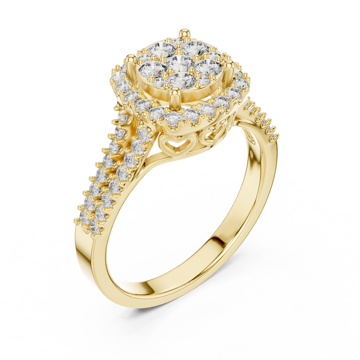 Multi-Stone Cluster Diamond Engagement Ring with Pave Split Shank