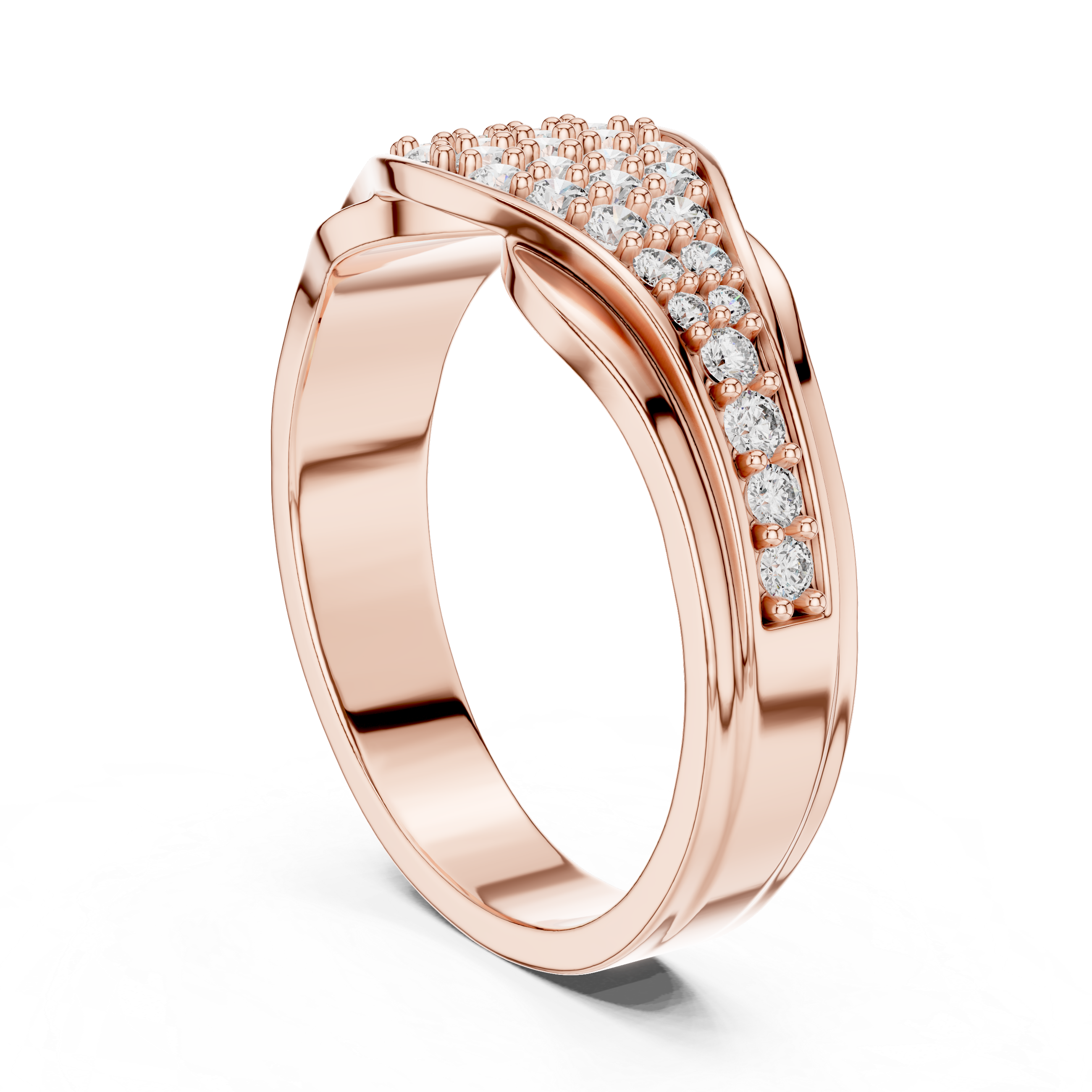 Graduated Multi-Row Pave Diamond Wide Dome Band