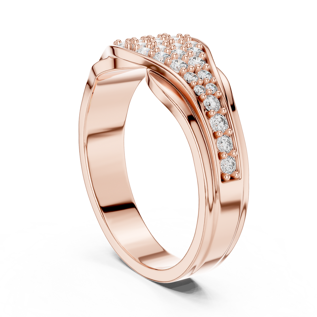 Graduated Multi-Row Pave Diamond Wide Dome Band