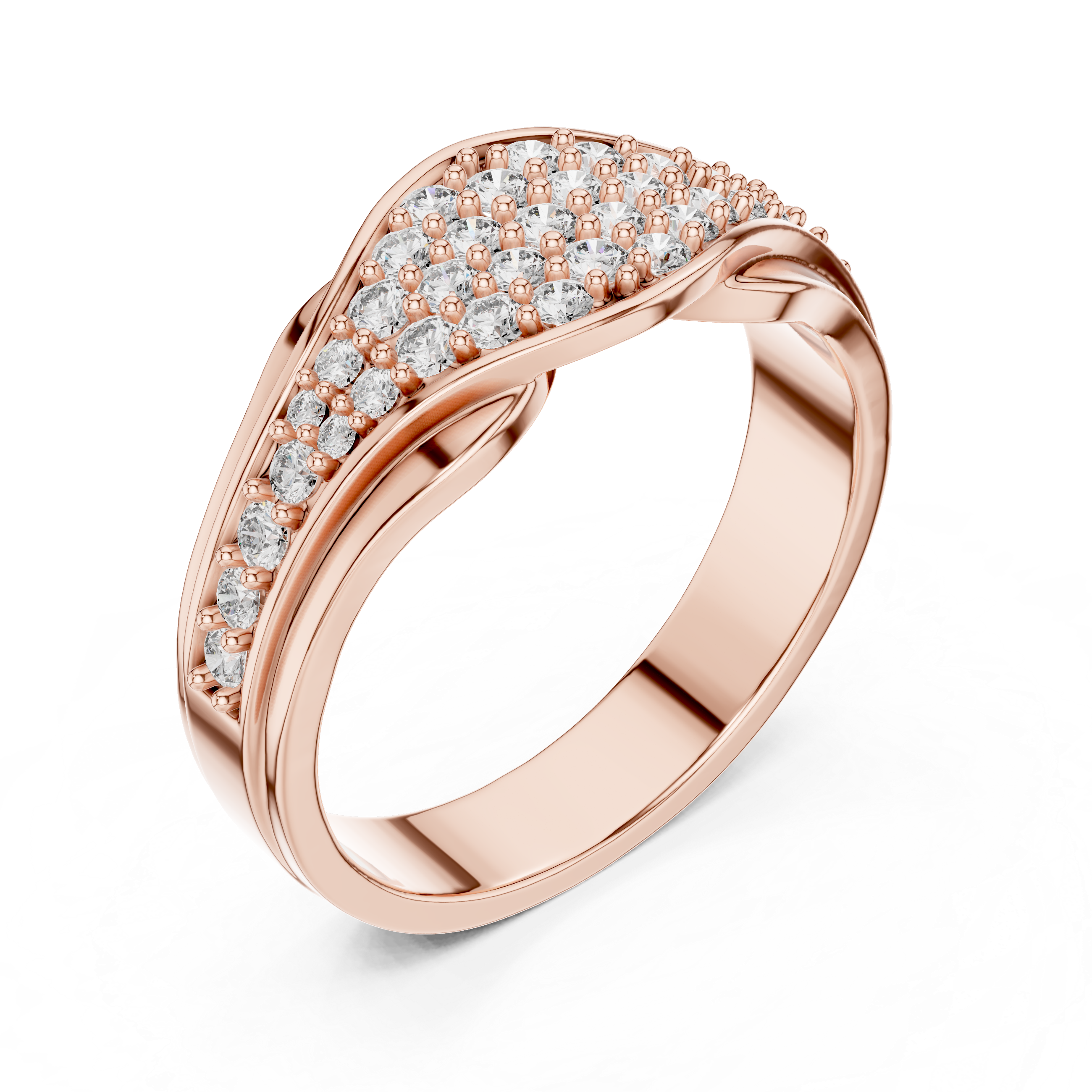 Graduated Multi-Row Pave Diamond Wide Dome Band