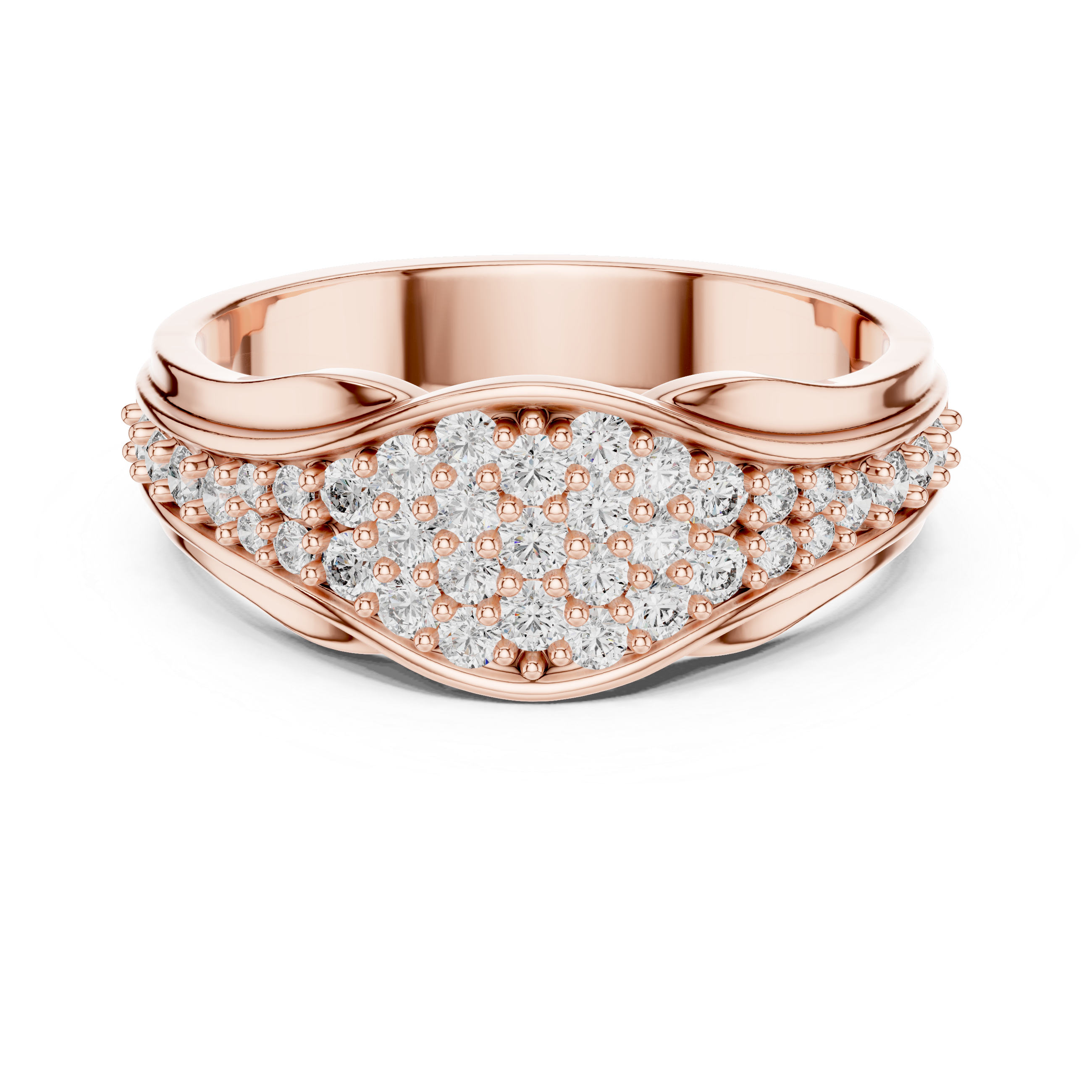 Graduated Multi-Row Pave Diamond Wide Dome Band